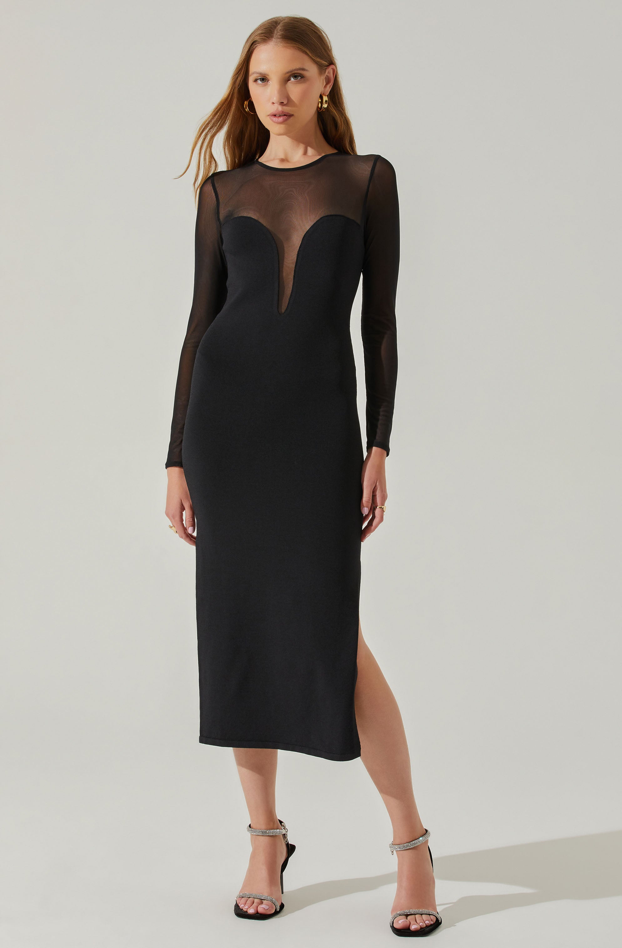 Leona Contrast Mesh Midi Sweater Dress-Aljck
