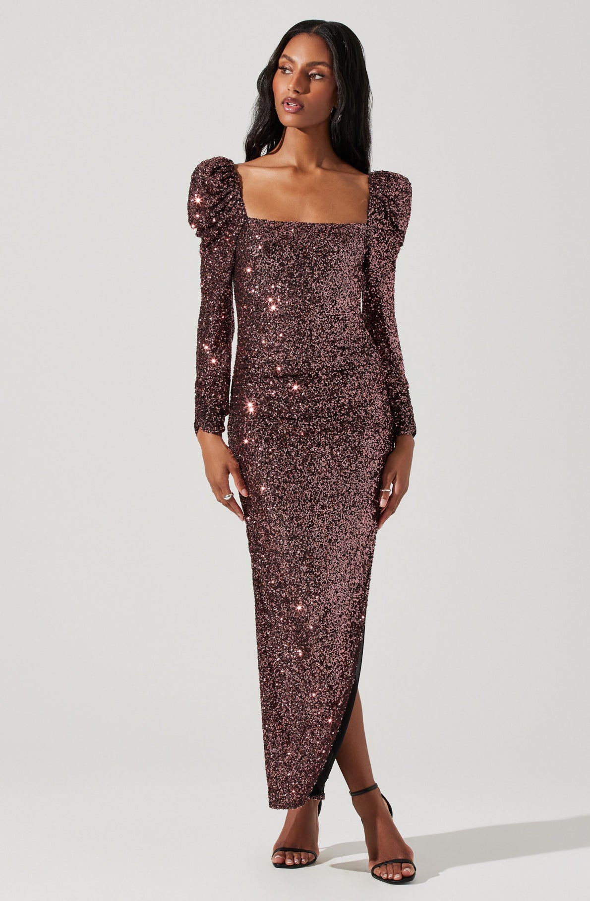 Lourdes Sequin Long Sleeve Midi Dress-Aljck