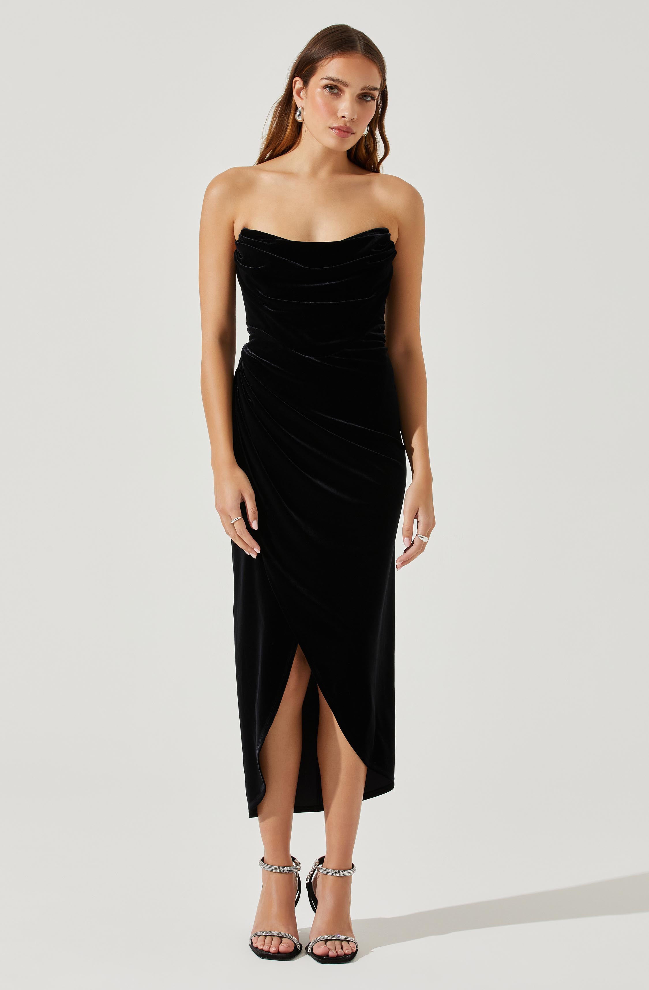 Meghan Velvet Draped Midi Dress-Aljck