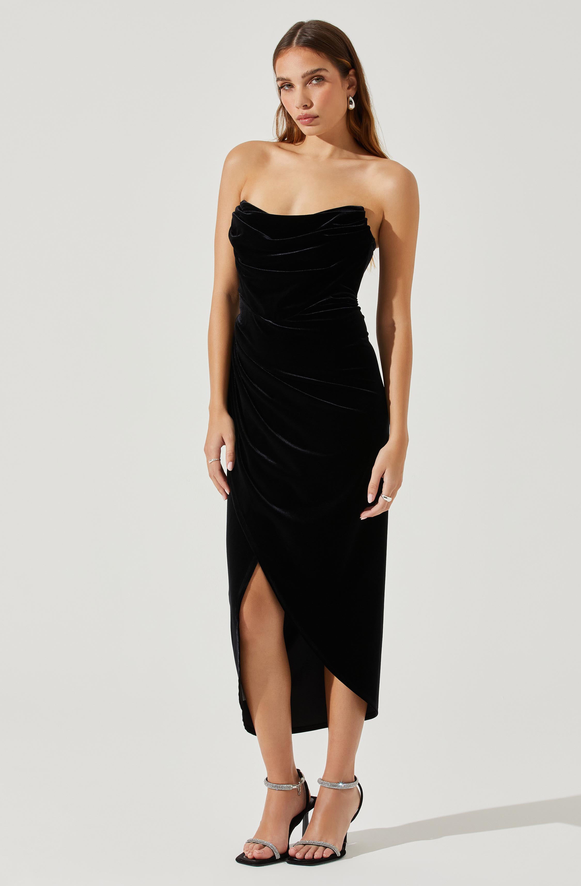 Meghan Velvet Draped Midi Dress-Aljck
