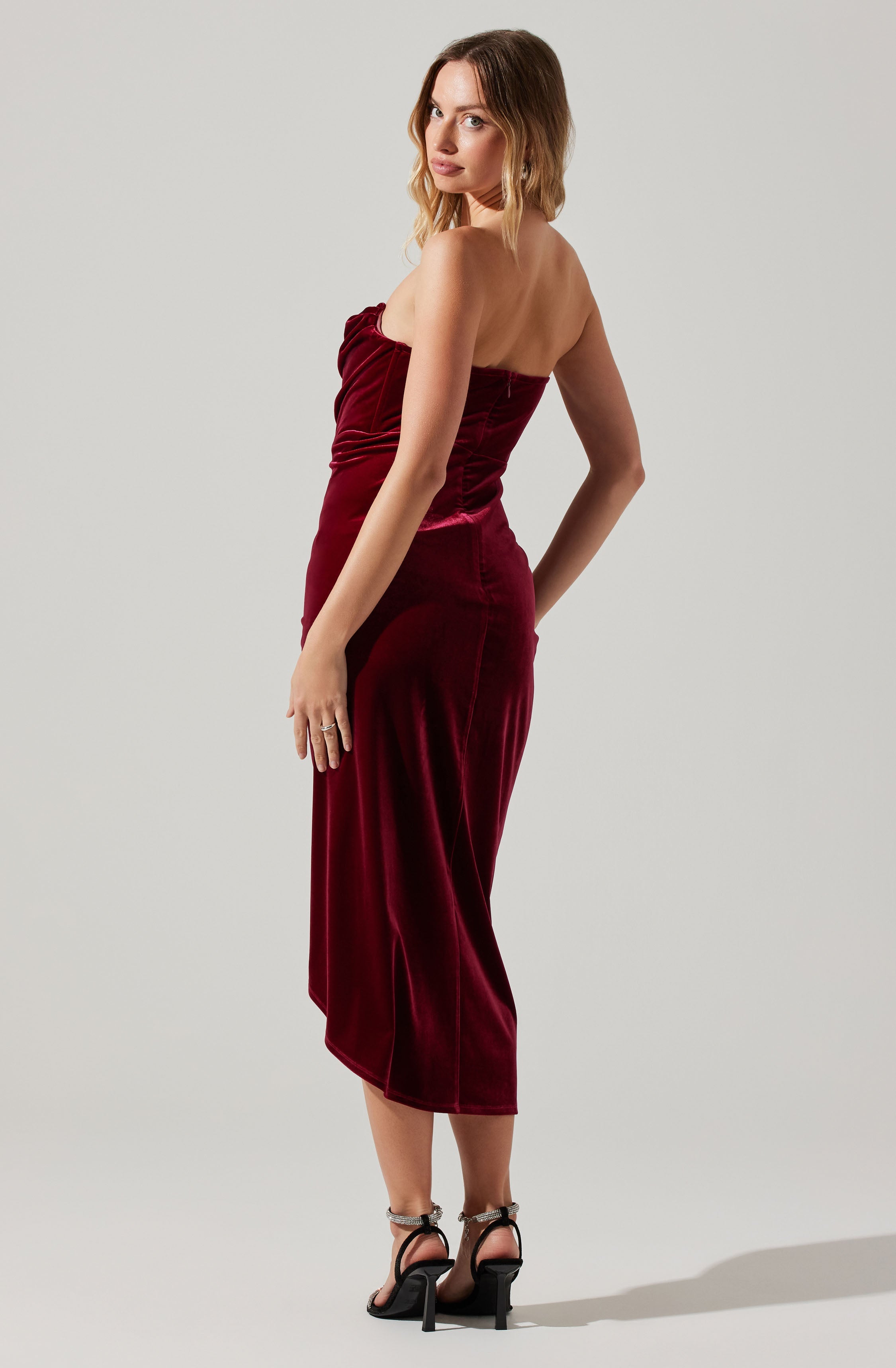 Meghan Velvet Draped Midi Dress-Aljck