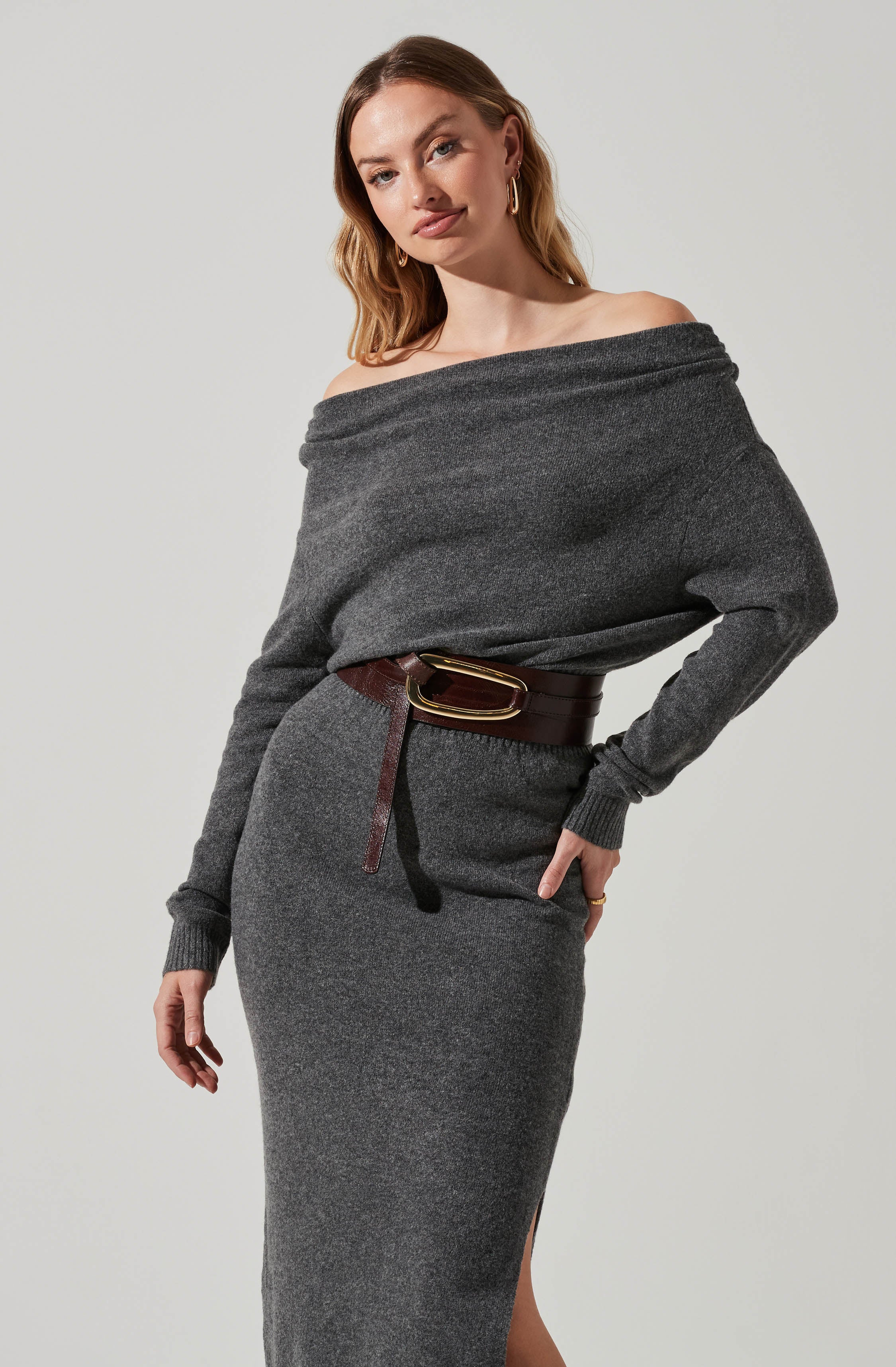 Cora Off Shoulder Sweater Dress-Aljck