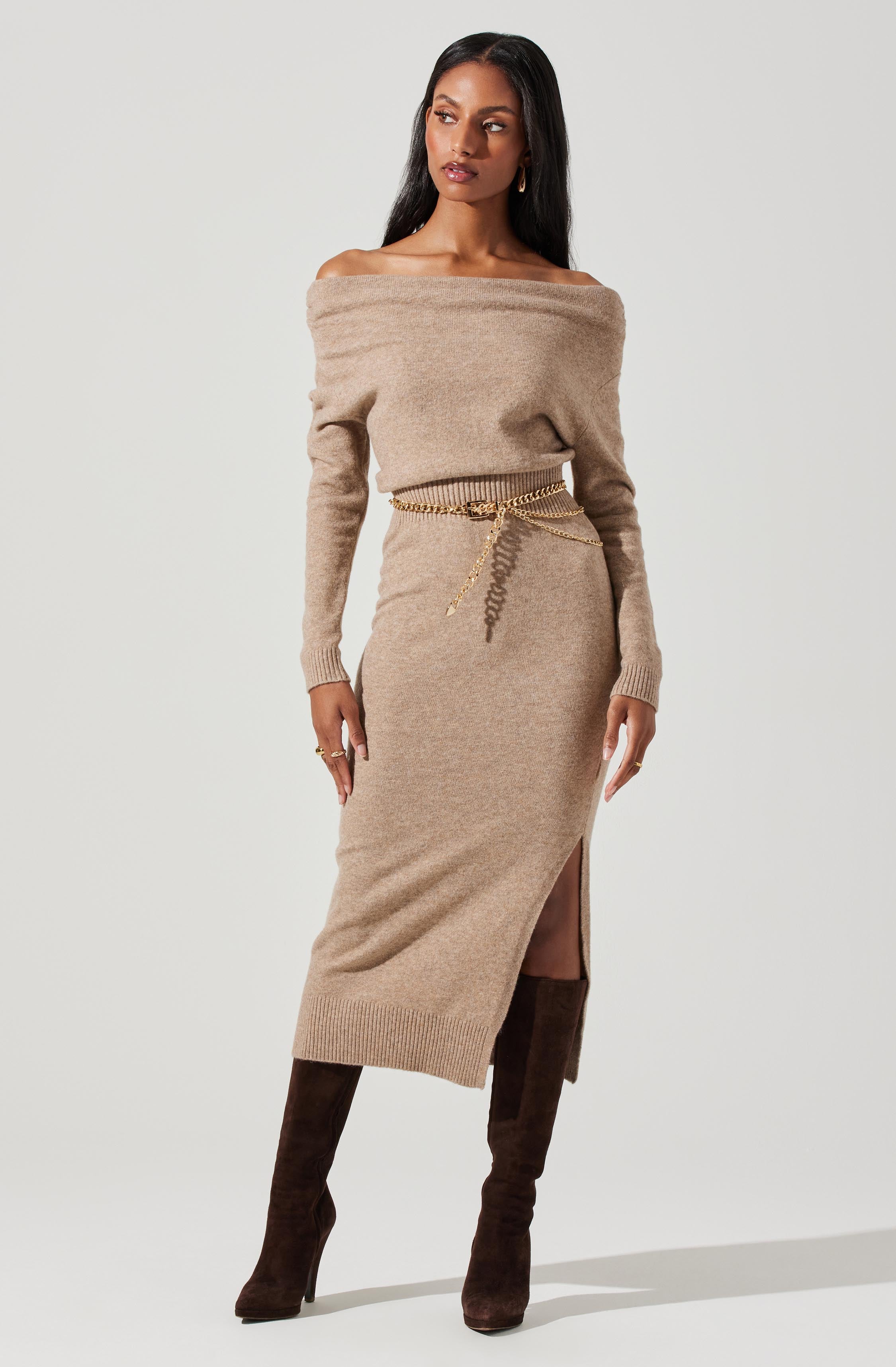 Cora Off Shoulder Sweater Dress-Aljck