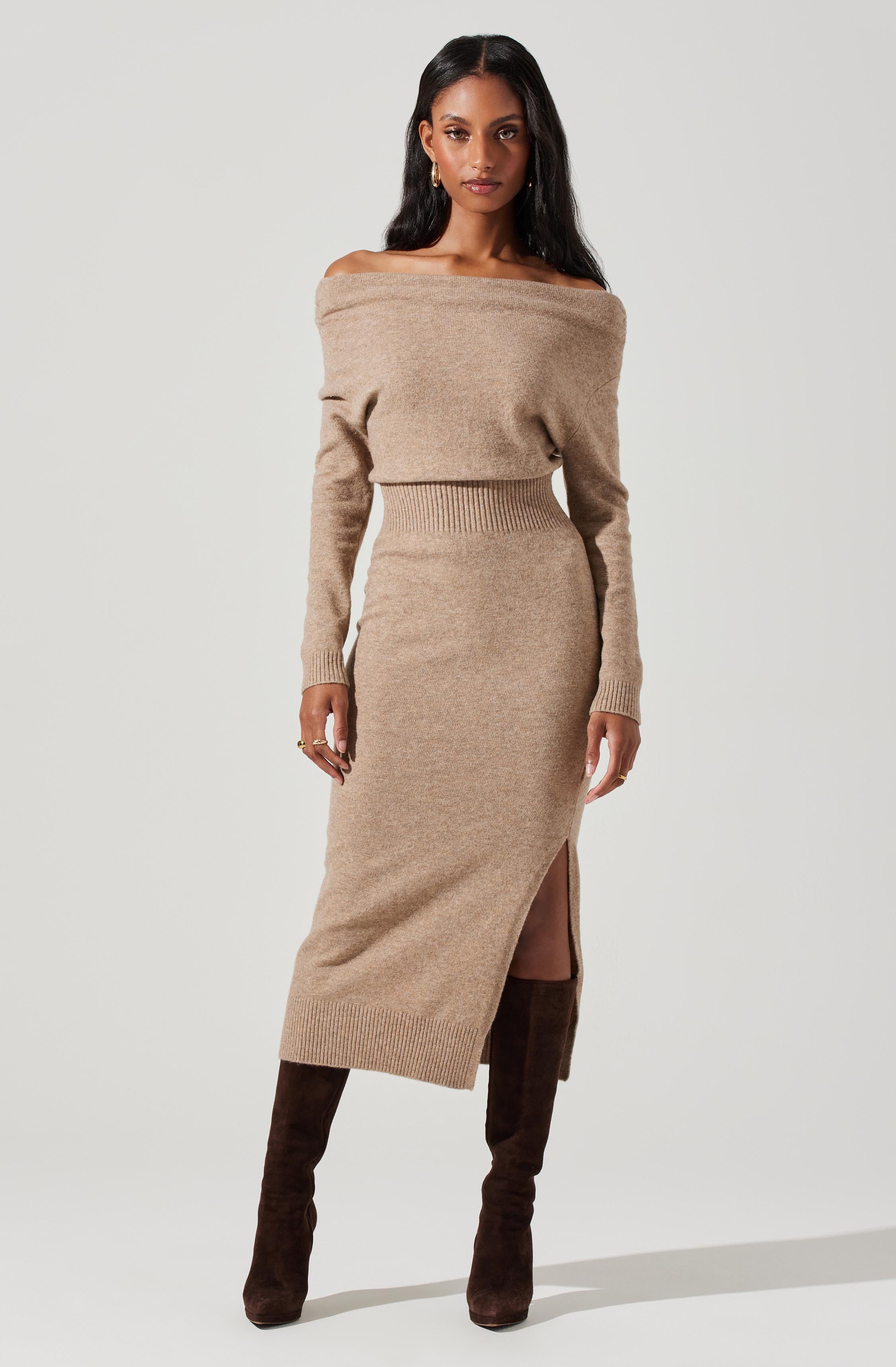 Cora Off Shoulder Sweater Dress-Aljck