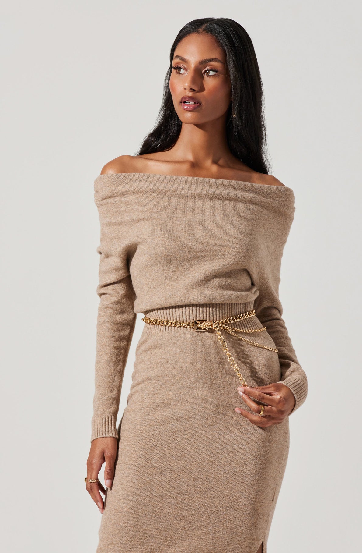 Cora Off Shoulder Sweater Dress-Aljck