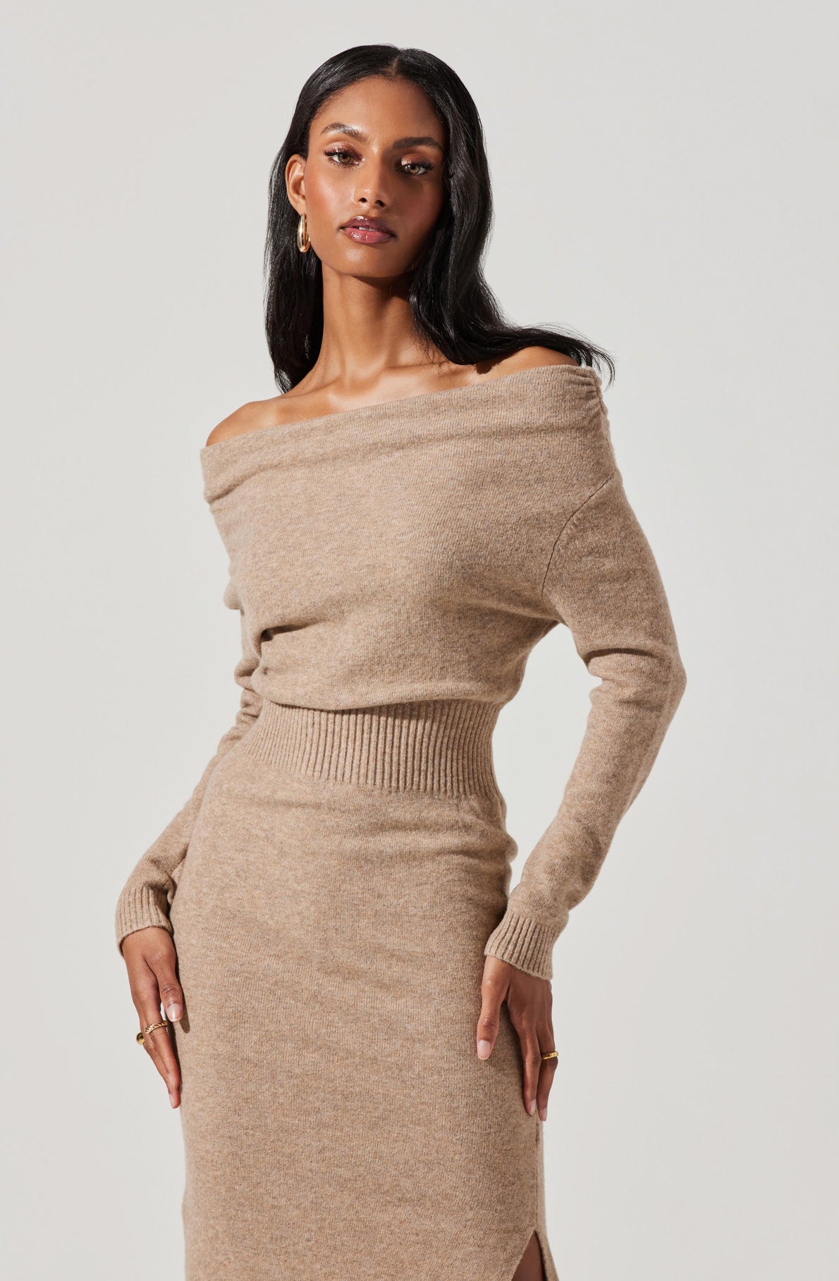 Cora Off Shoulder Sweater Dress-Aljck