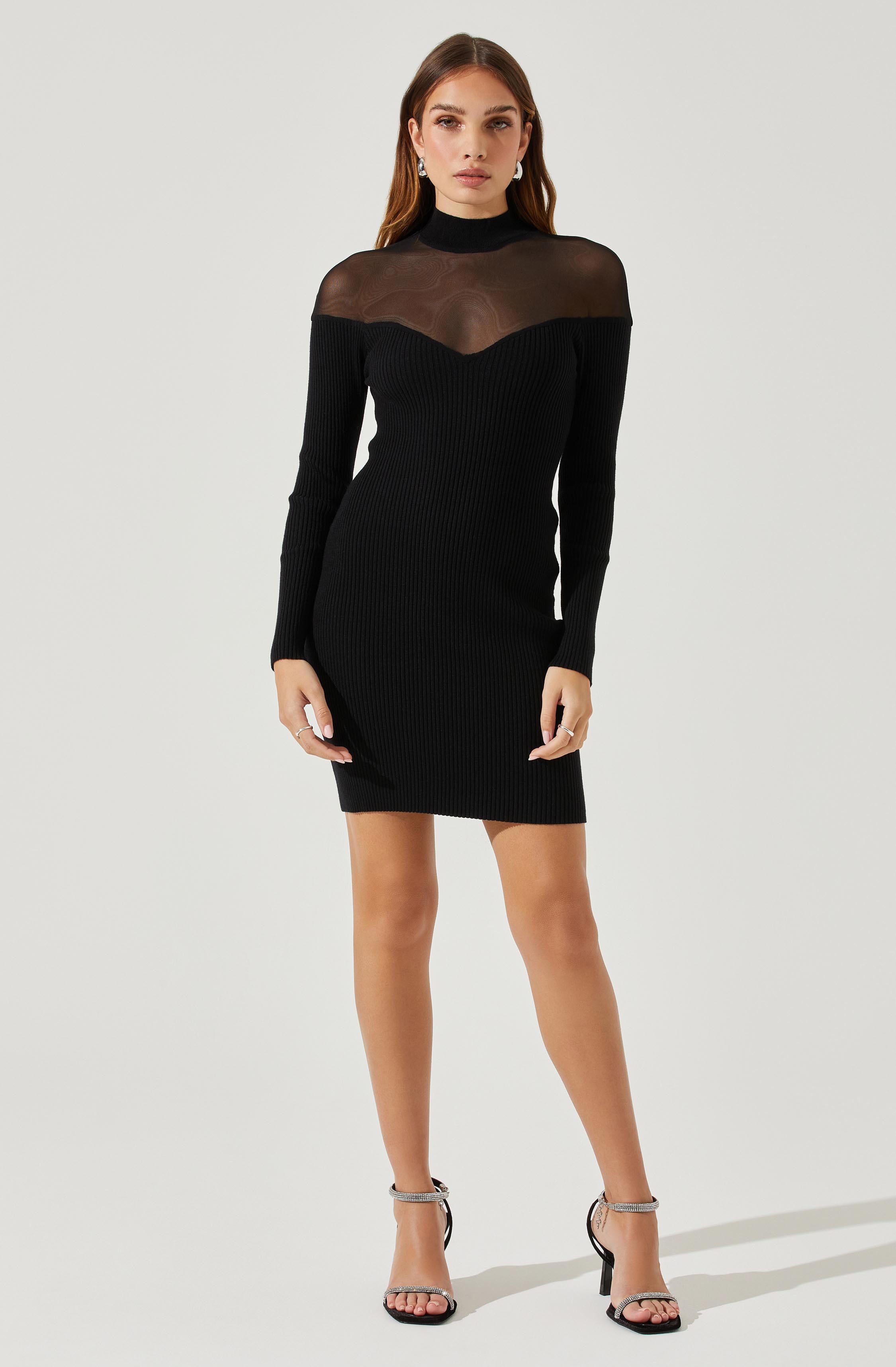 Larna Contrast Mesh Mini Sweater Dress-Aljck