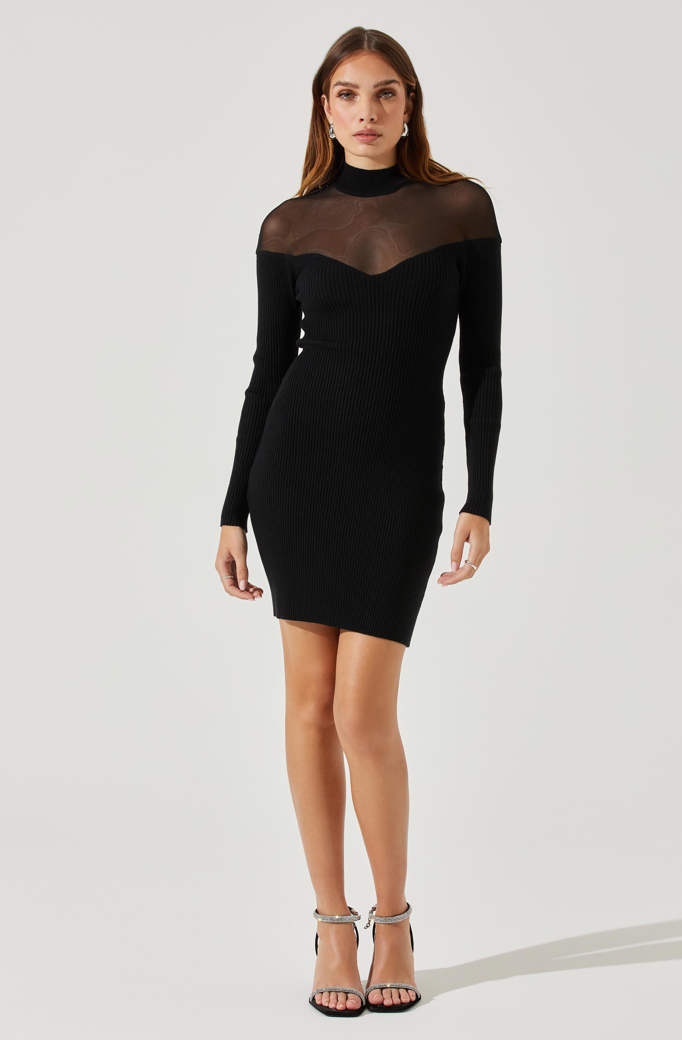 Larna Contrast Mesh Mini Sweater Dress-Aljck