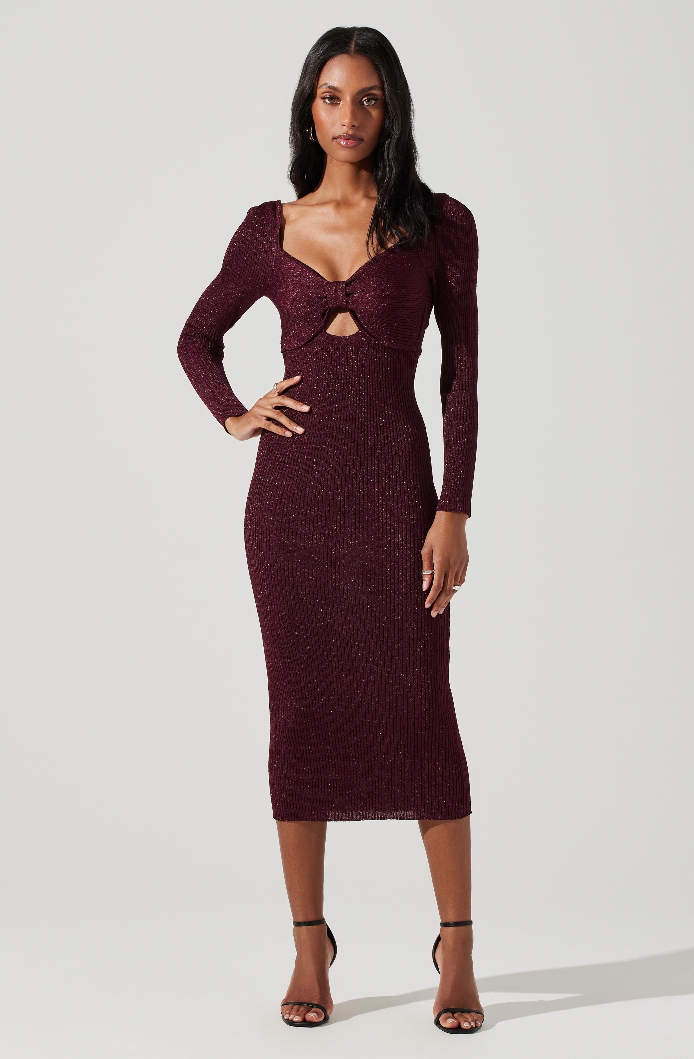 Anastasia Metallic Cutout Midi Sweater Dress-Aljck