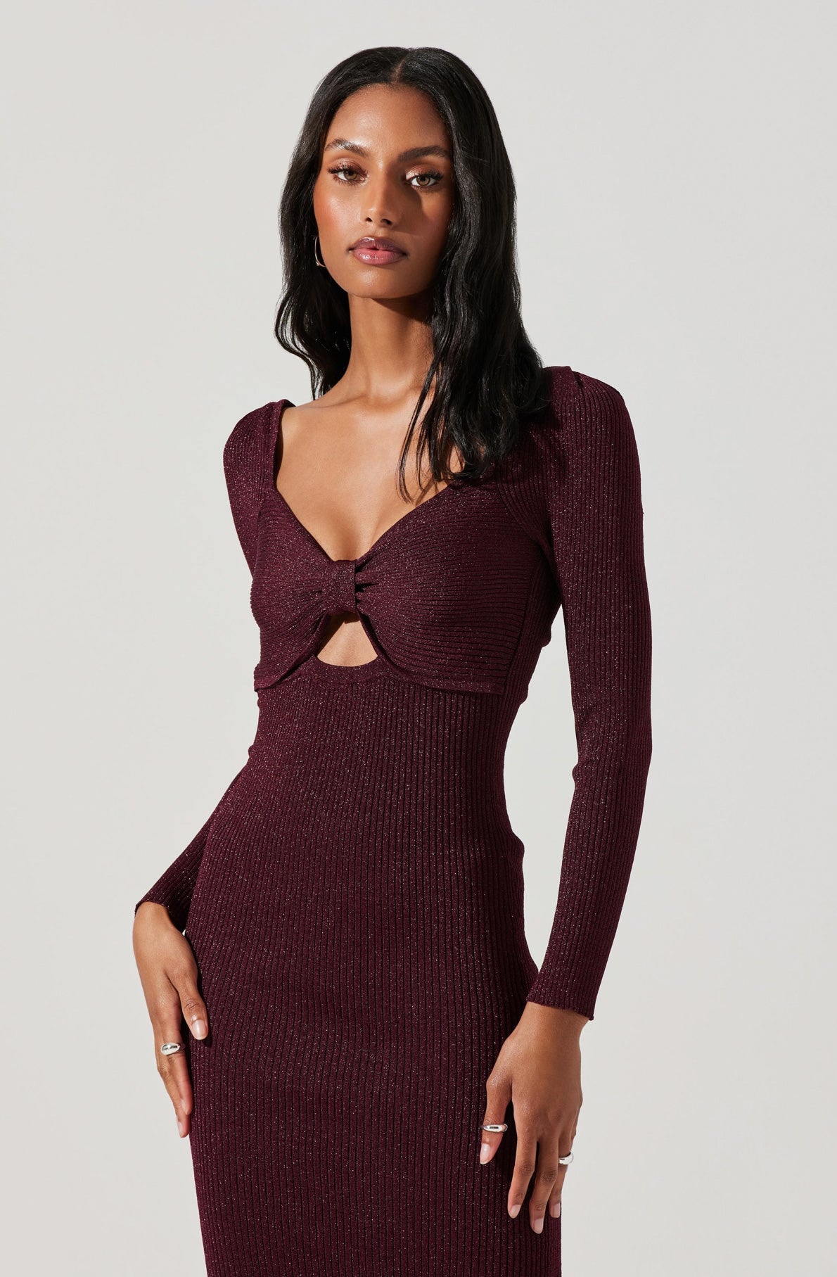 Anastasia Metallic Cutout Midi Sweater Dress-Aljck