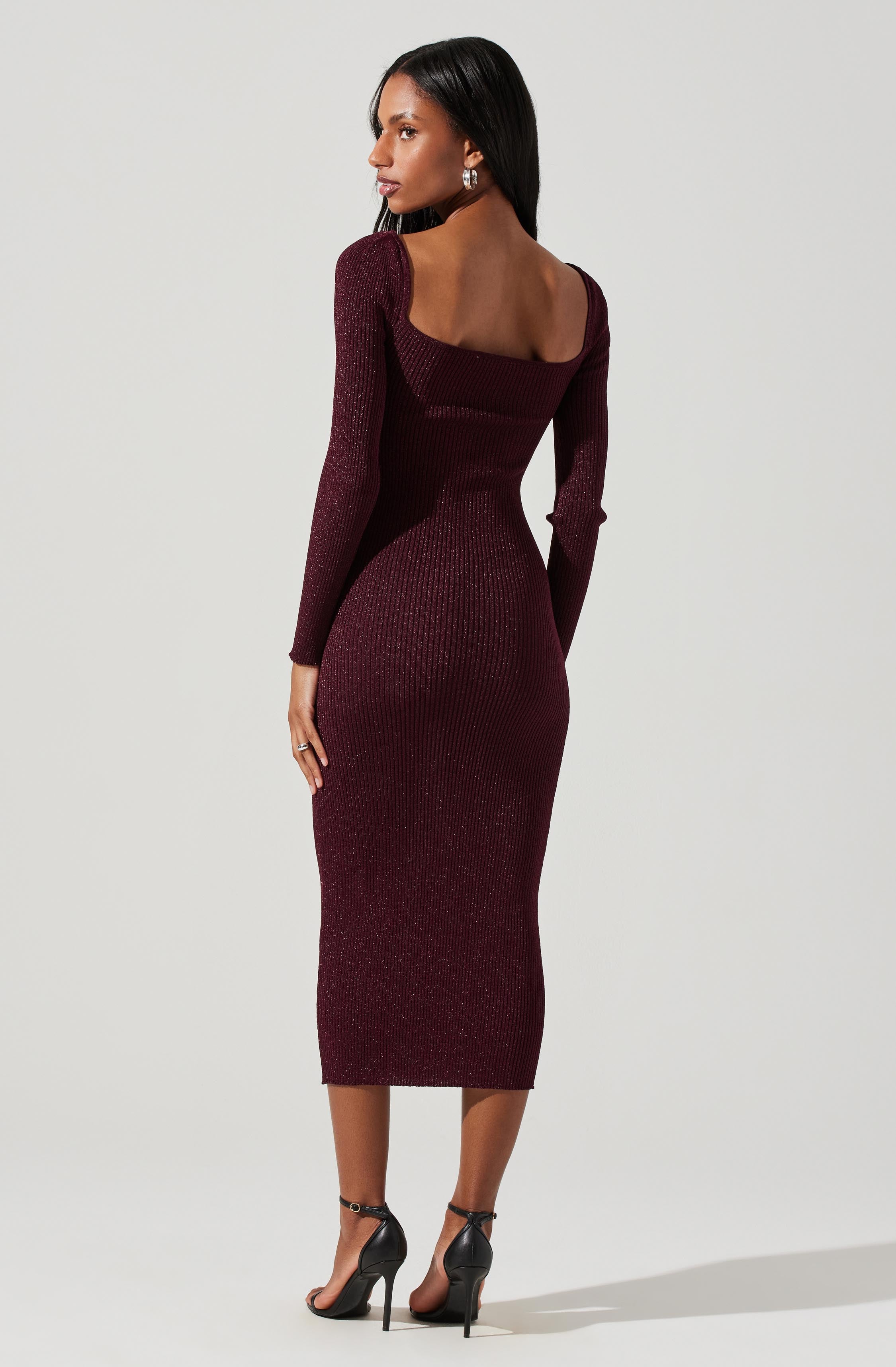 Anastasia Metallic Cutout Midi Sweater Dress-Aljck
