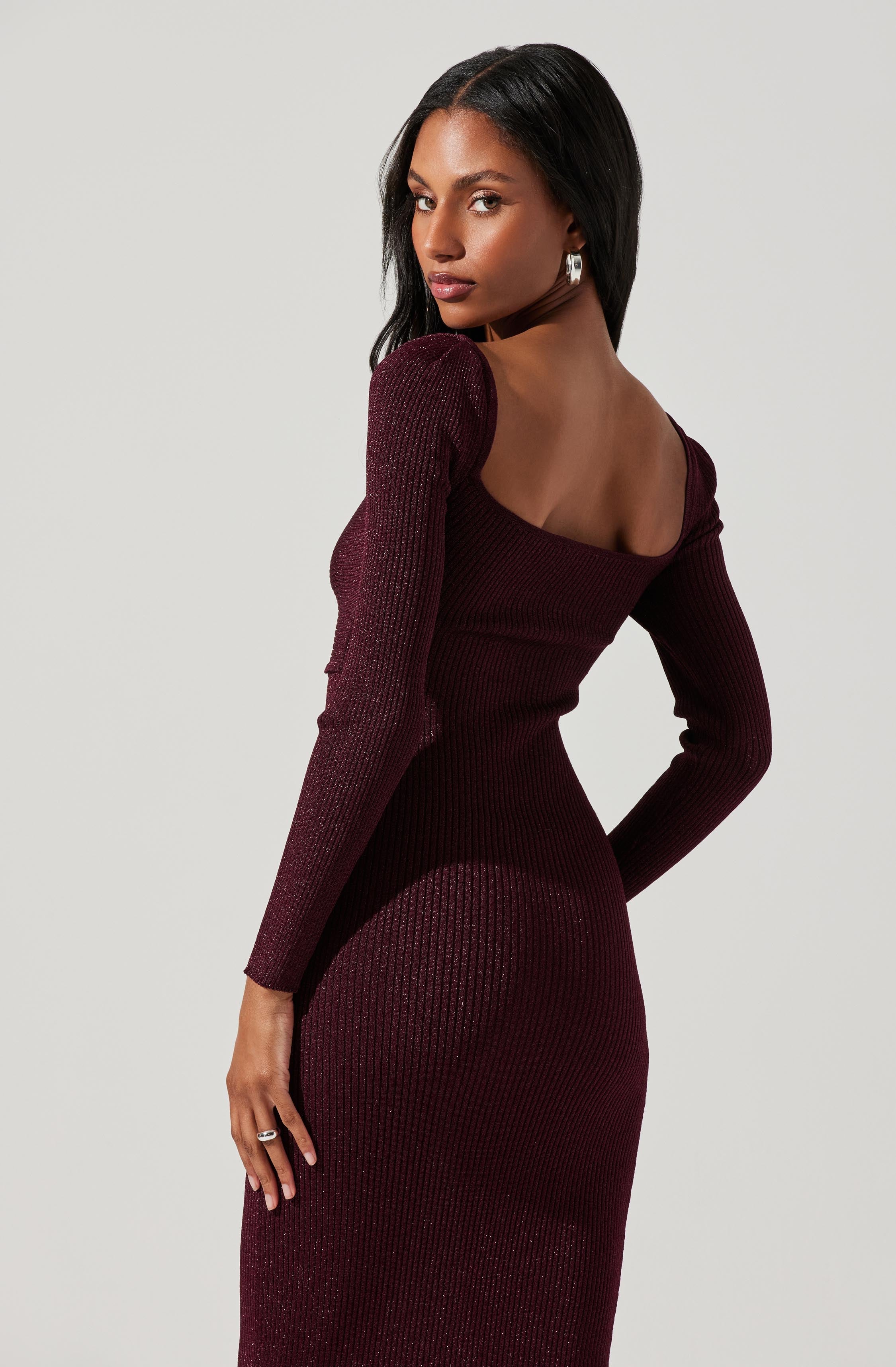 Anastasia Metallic Cutout Midi Sweater Dress-Aljck