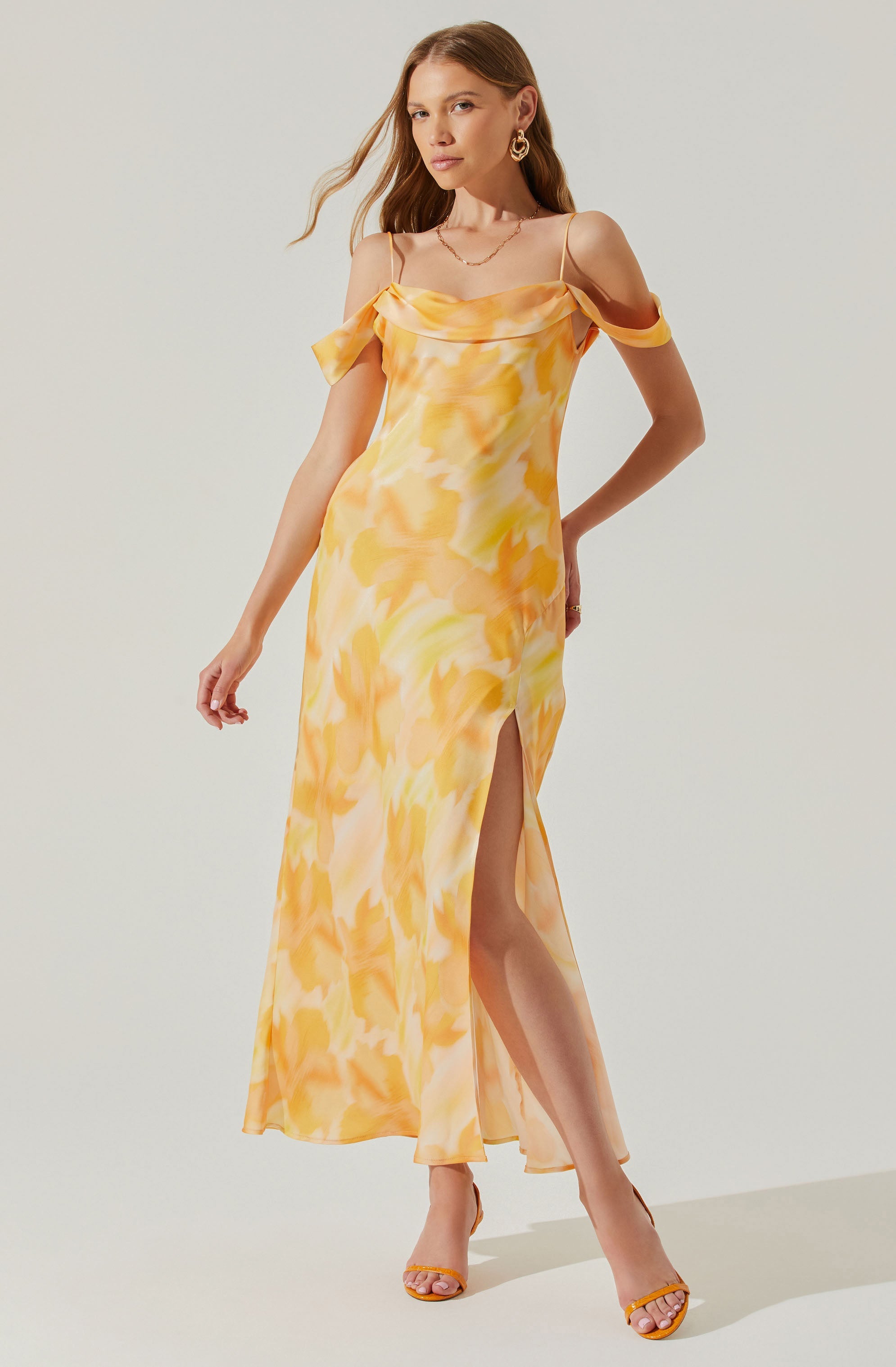 Kitura Cold Shoulder Cowl Neck Midi Dress-Aljck