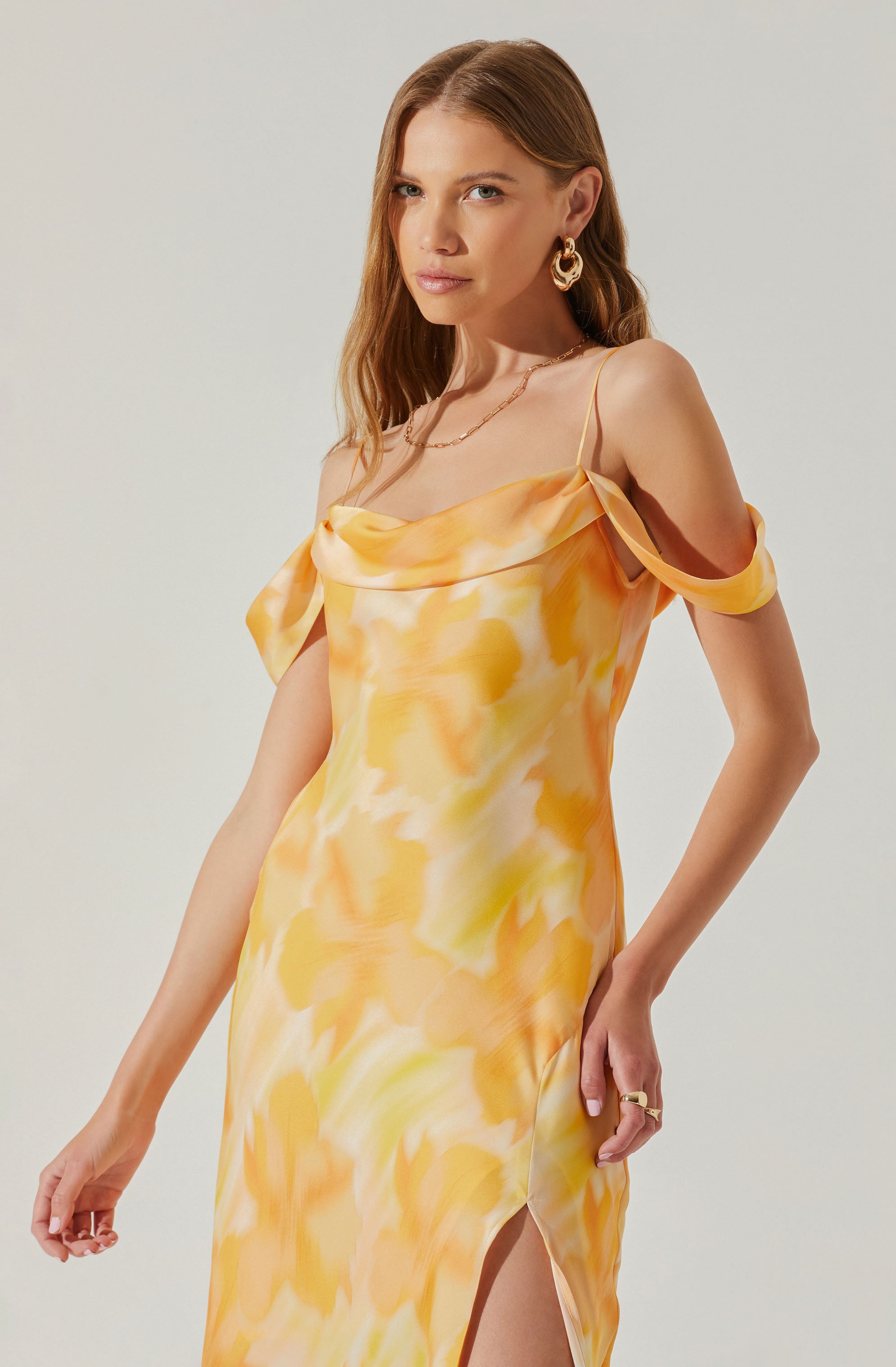 Kitura Cold Shoulder Cowl Neck Midi Dress-Aljck