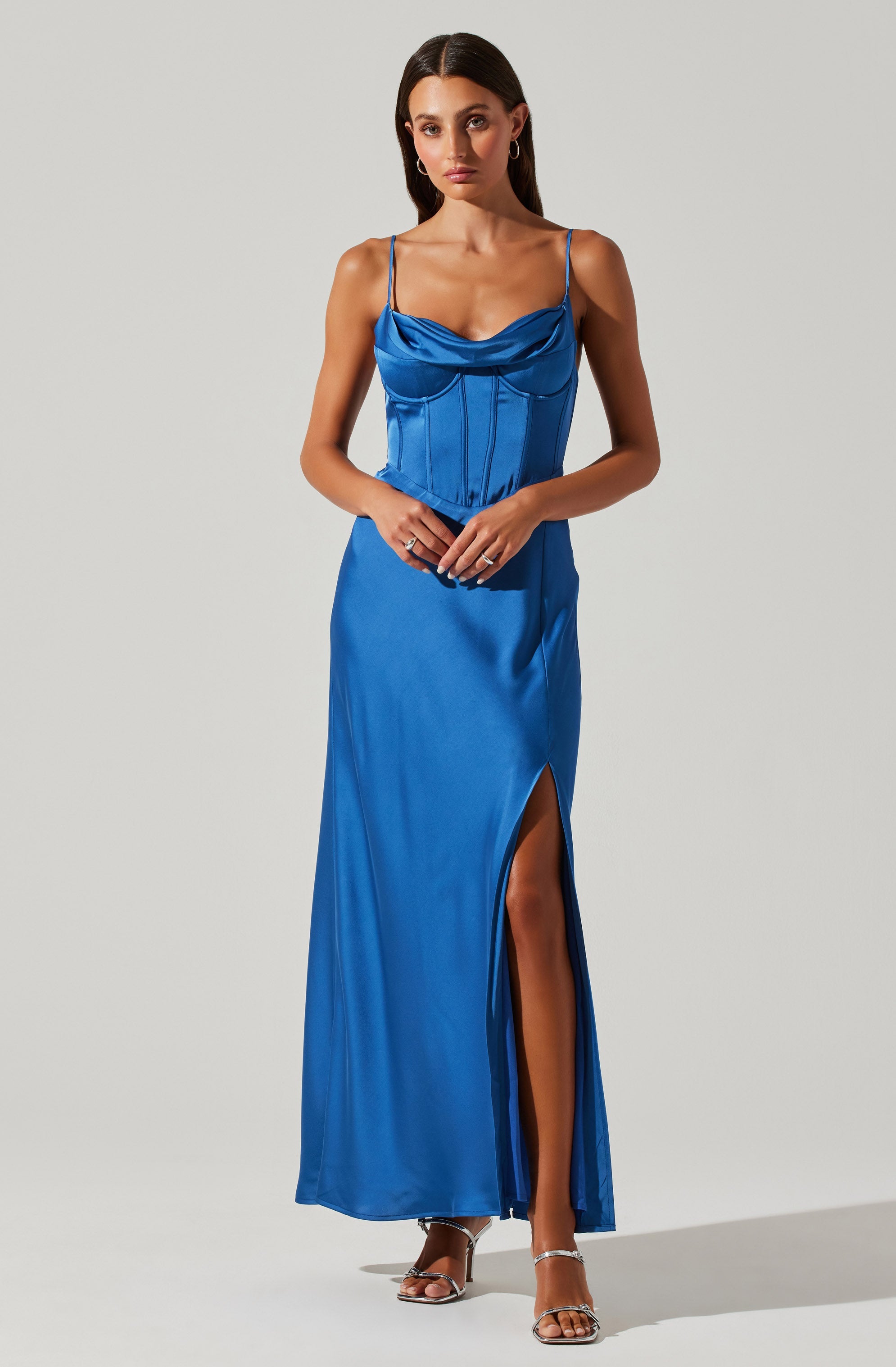 Cannes Satin Bustier Maxi Dress-Aljck