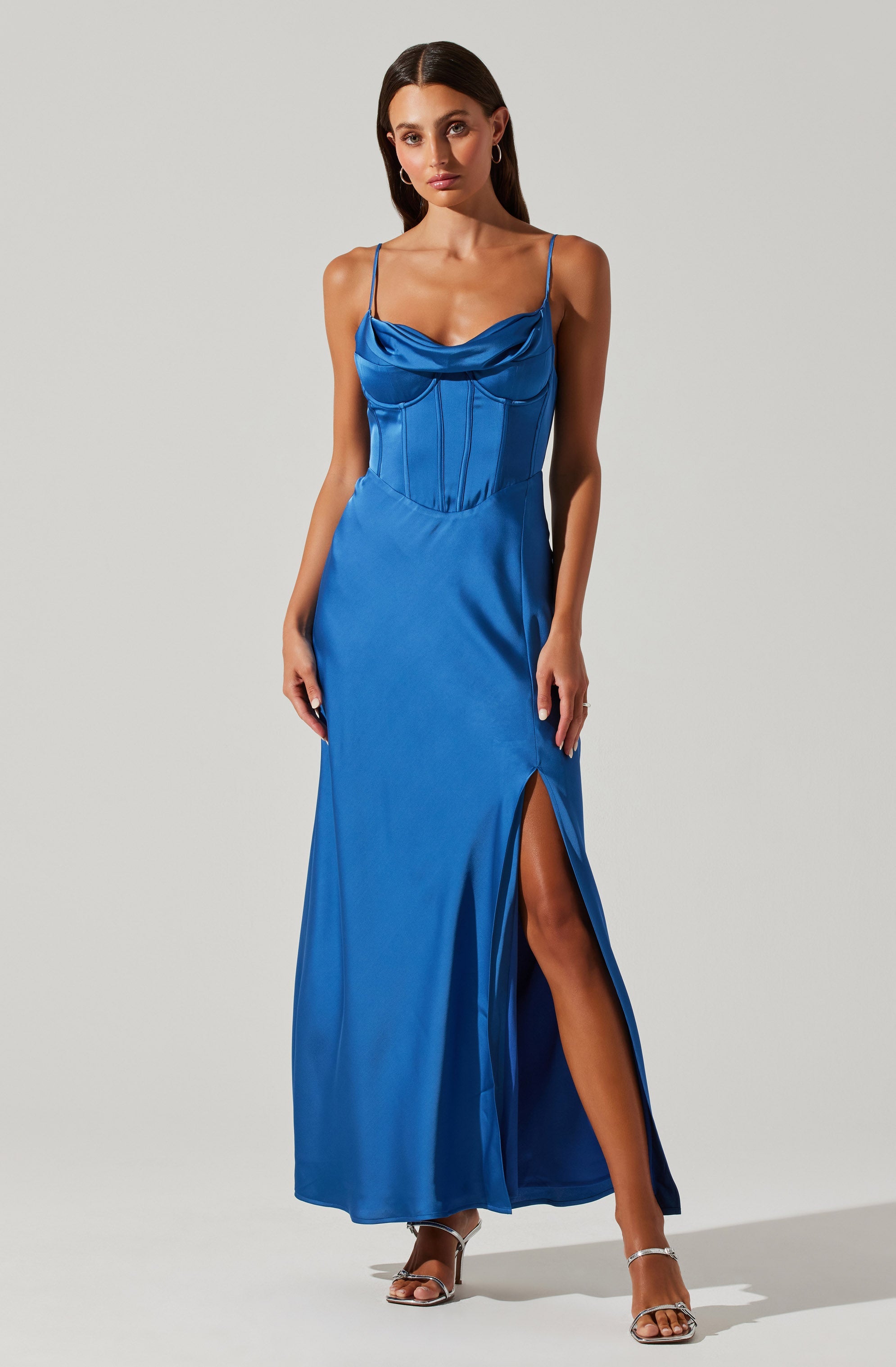 Cannes Satin Bustier Maxi Dress-Aljck