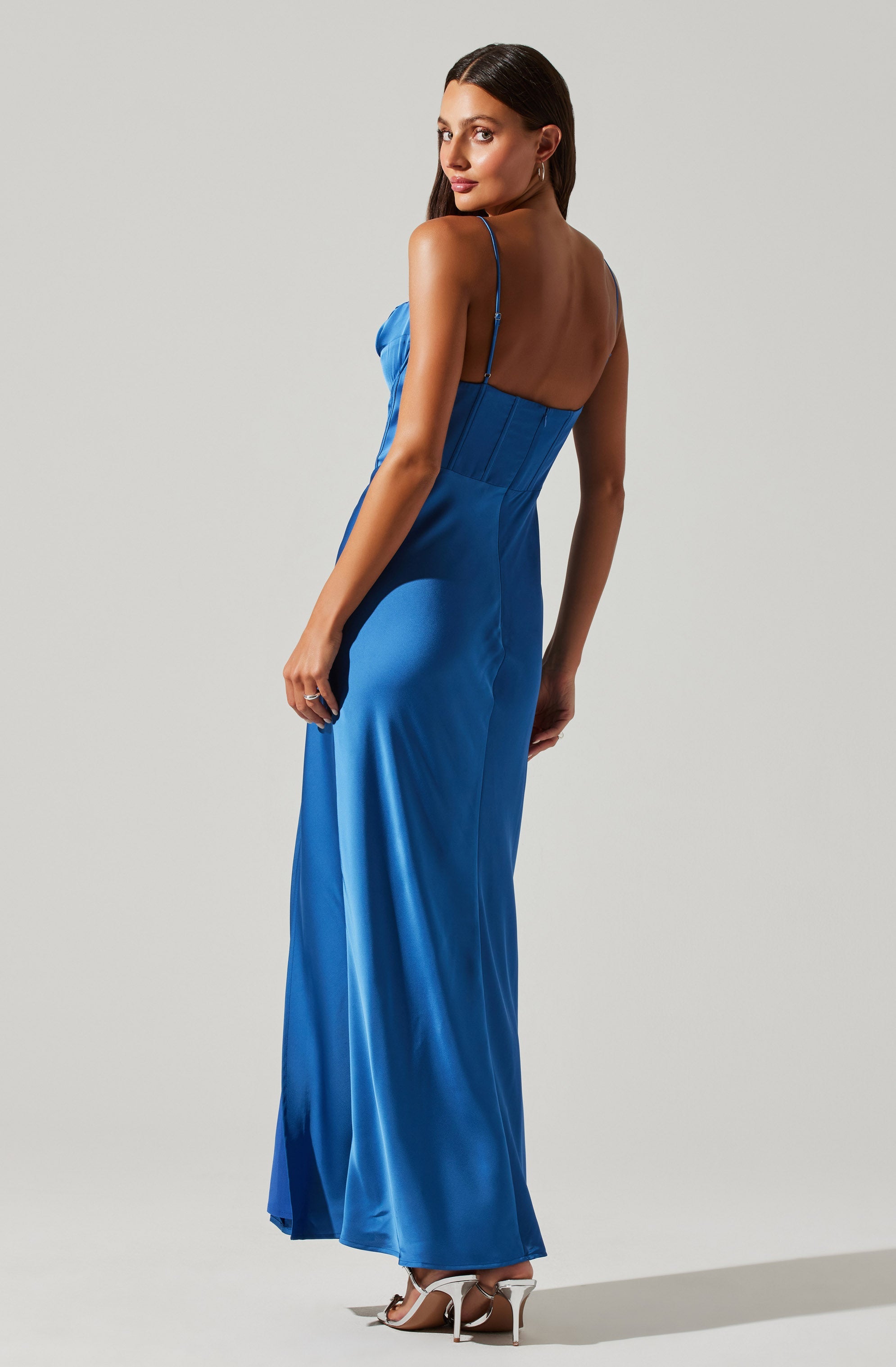 Cannes Satin Bustier Maxi Dress-Aljck
