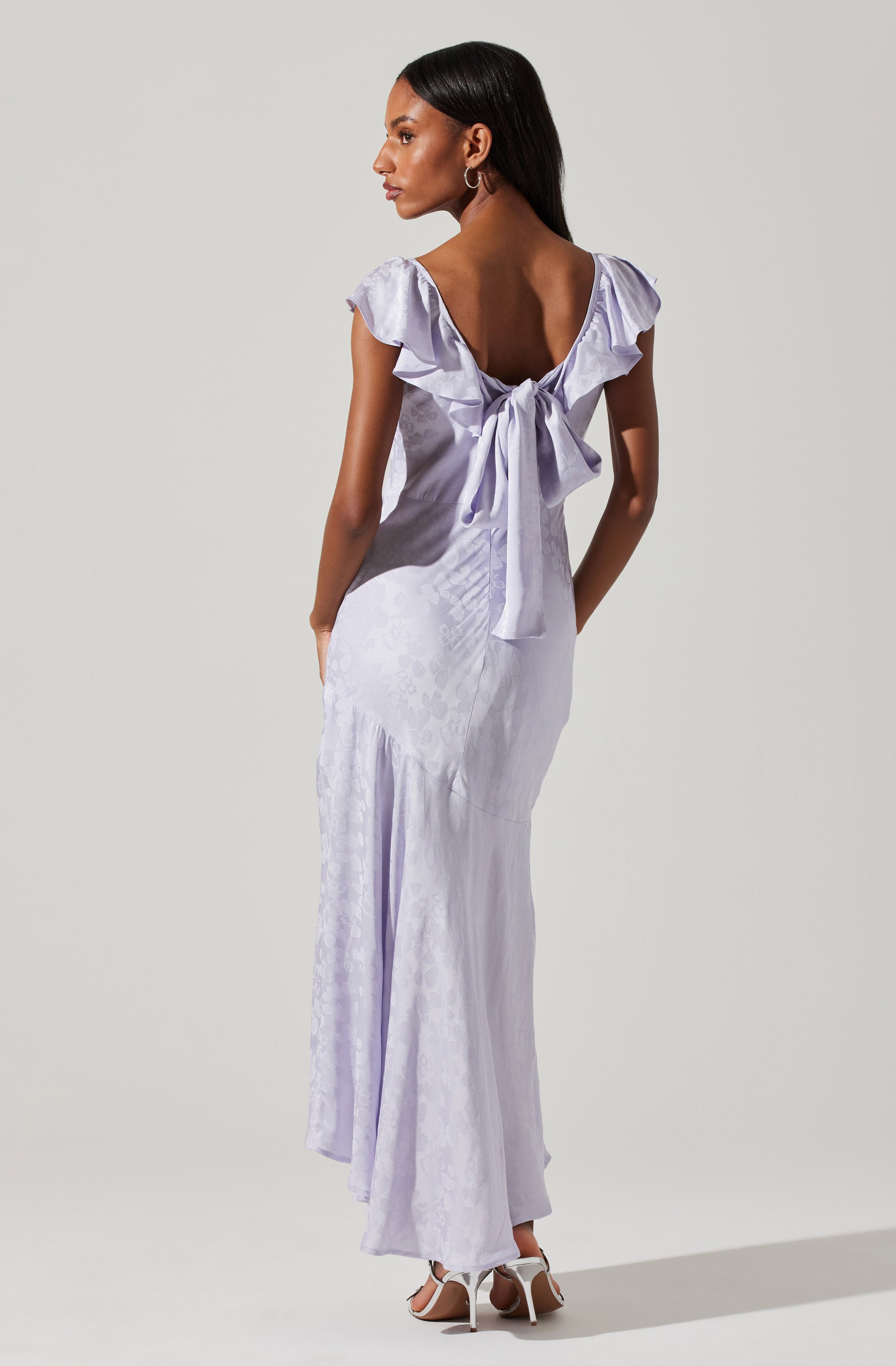 Freesia Jacquard Print Ruffle Midi Dress-Aljck