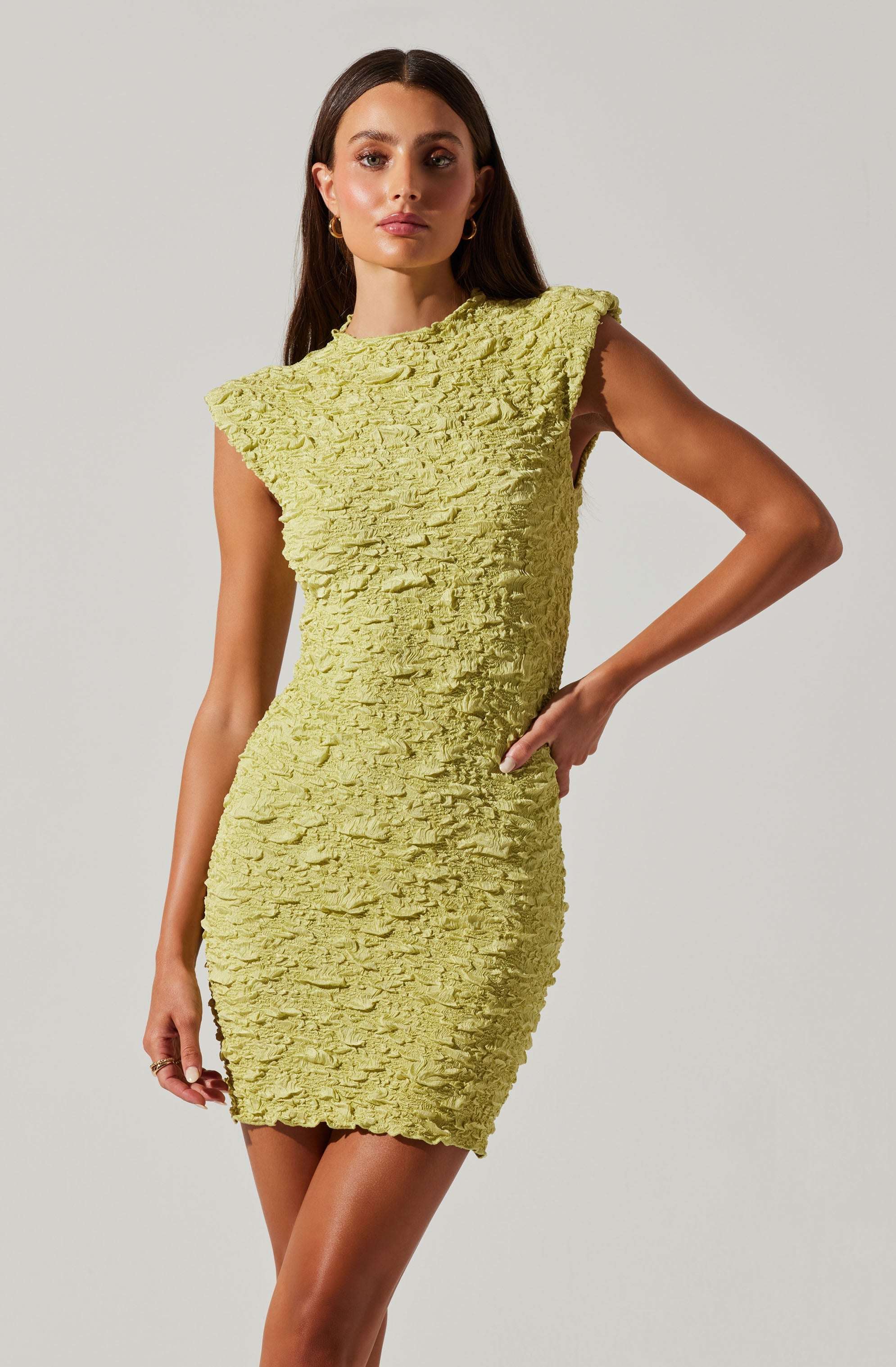 Annika Crinkled Popcorn Mini Dress-Aljck