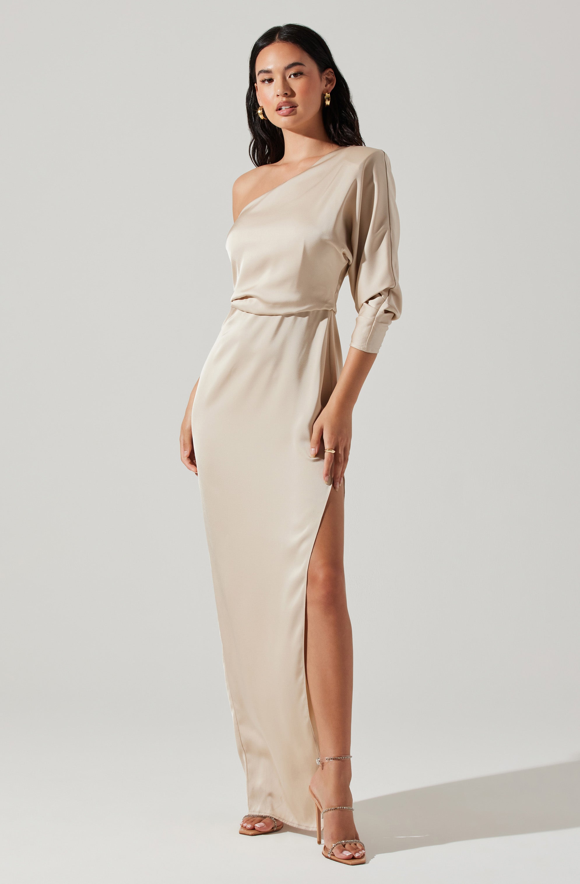 Amari Satin Cutout One Shoulder Maxi Dress-Aljck