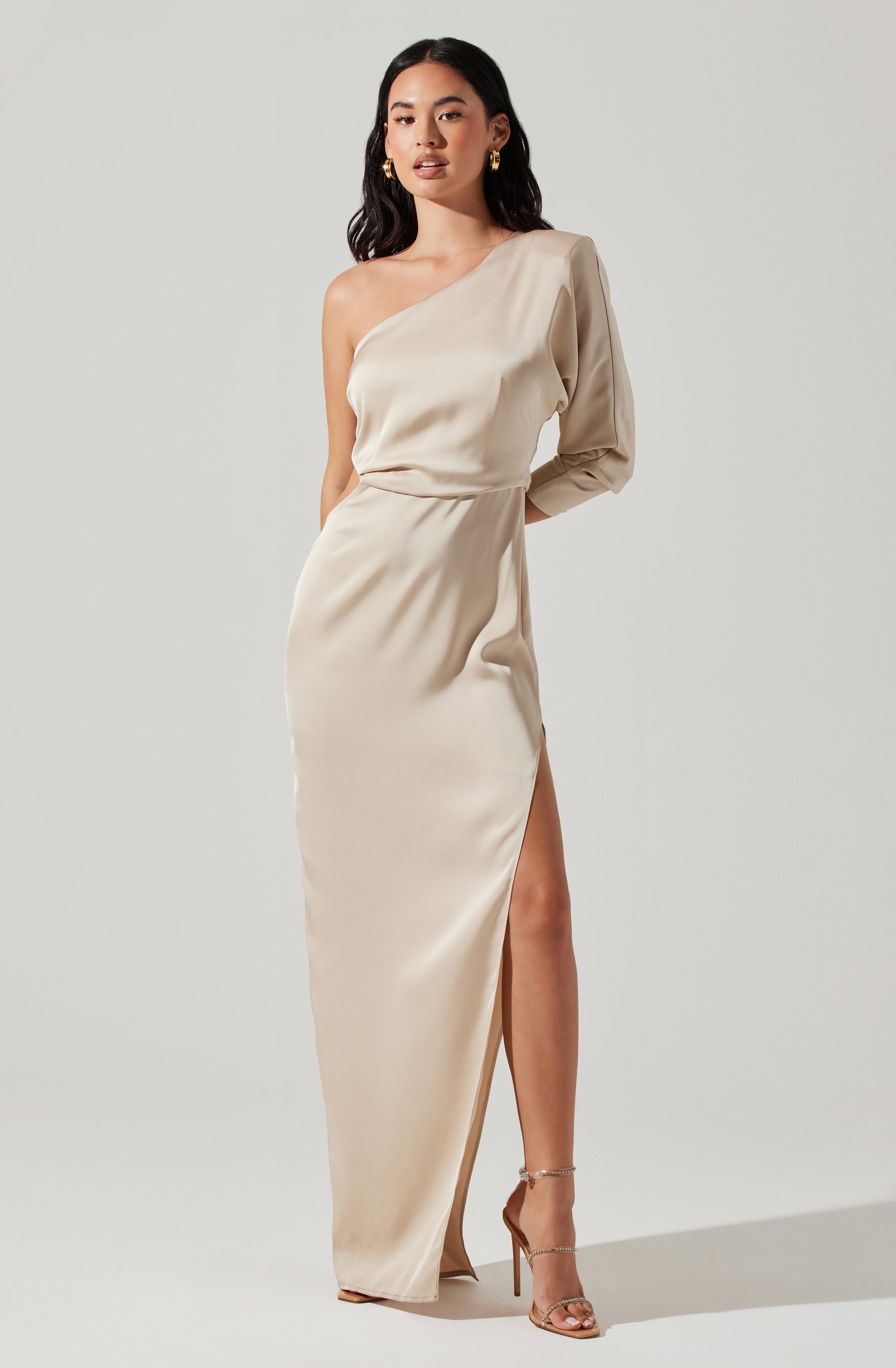 Amari Satin Cutout One Shoulder Maxi Dress-Aljck