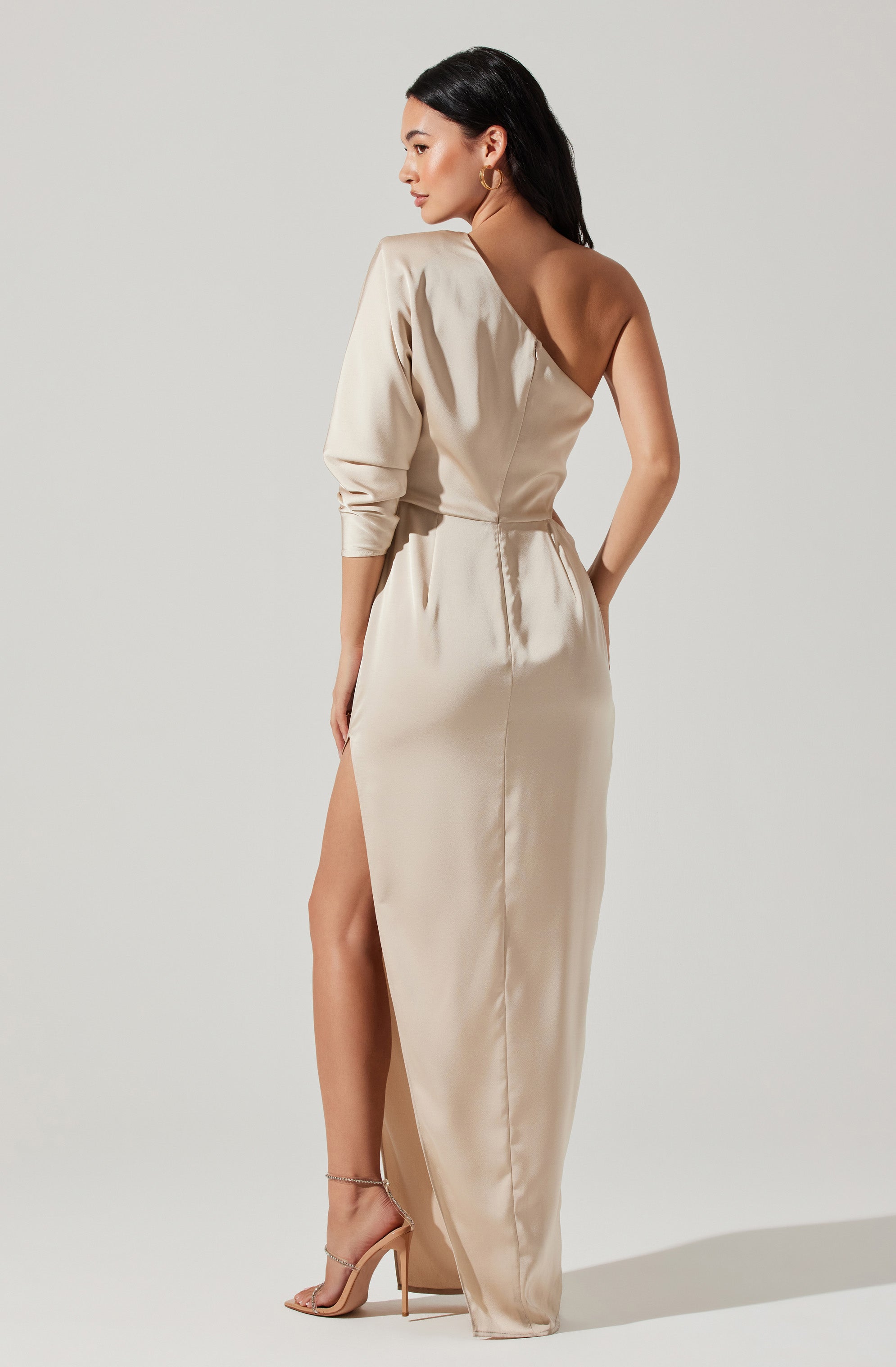 Amari Satin Cutout One Shoulder Maxi Dress-Aljck