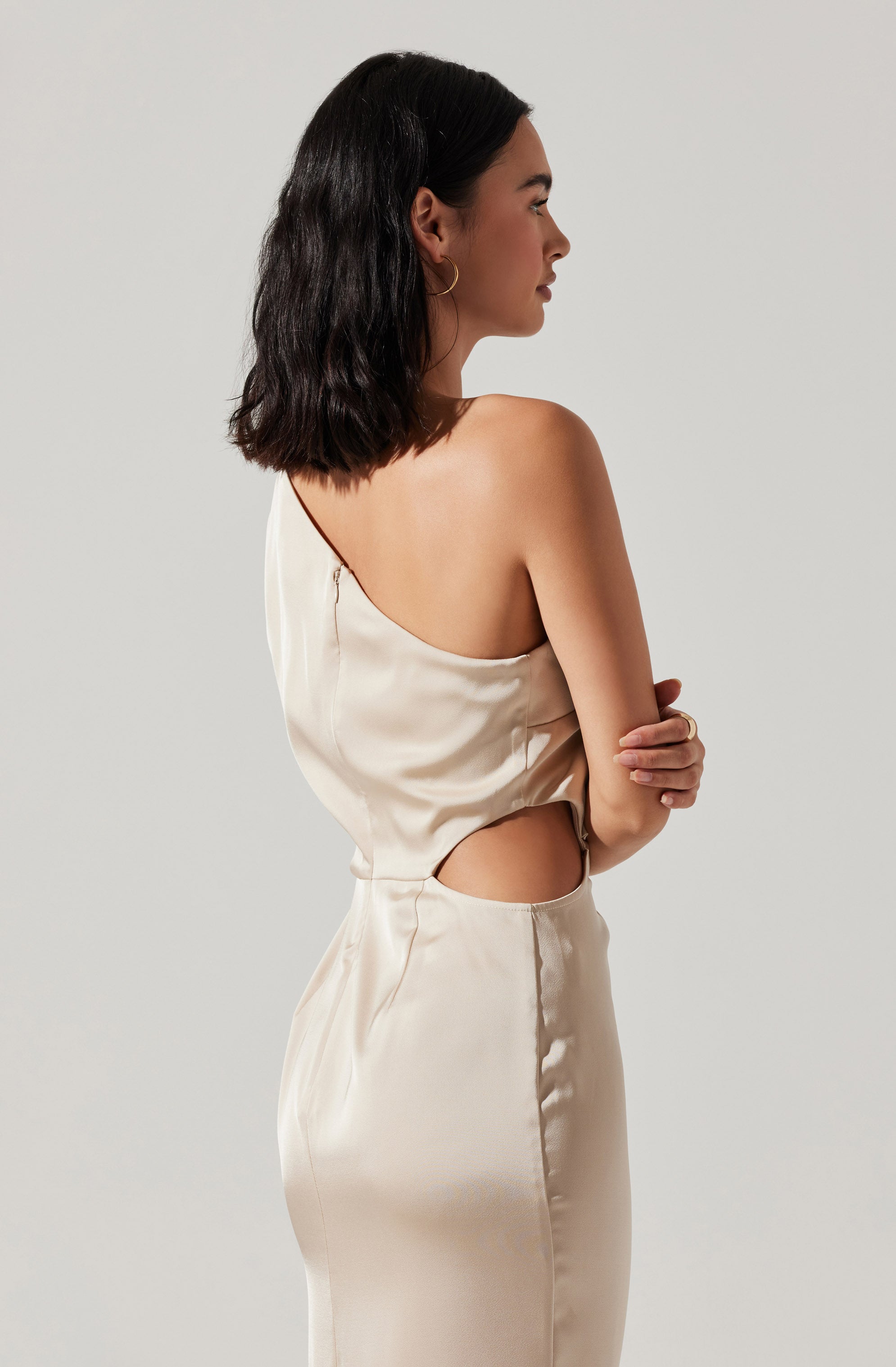 Amari Satin Cutout One Shoulder Maxi Dress-Aljck