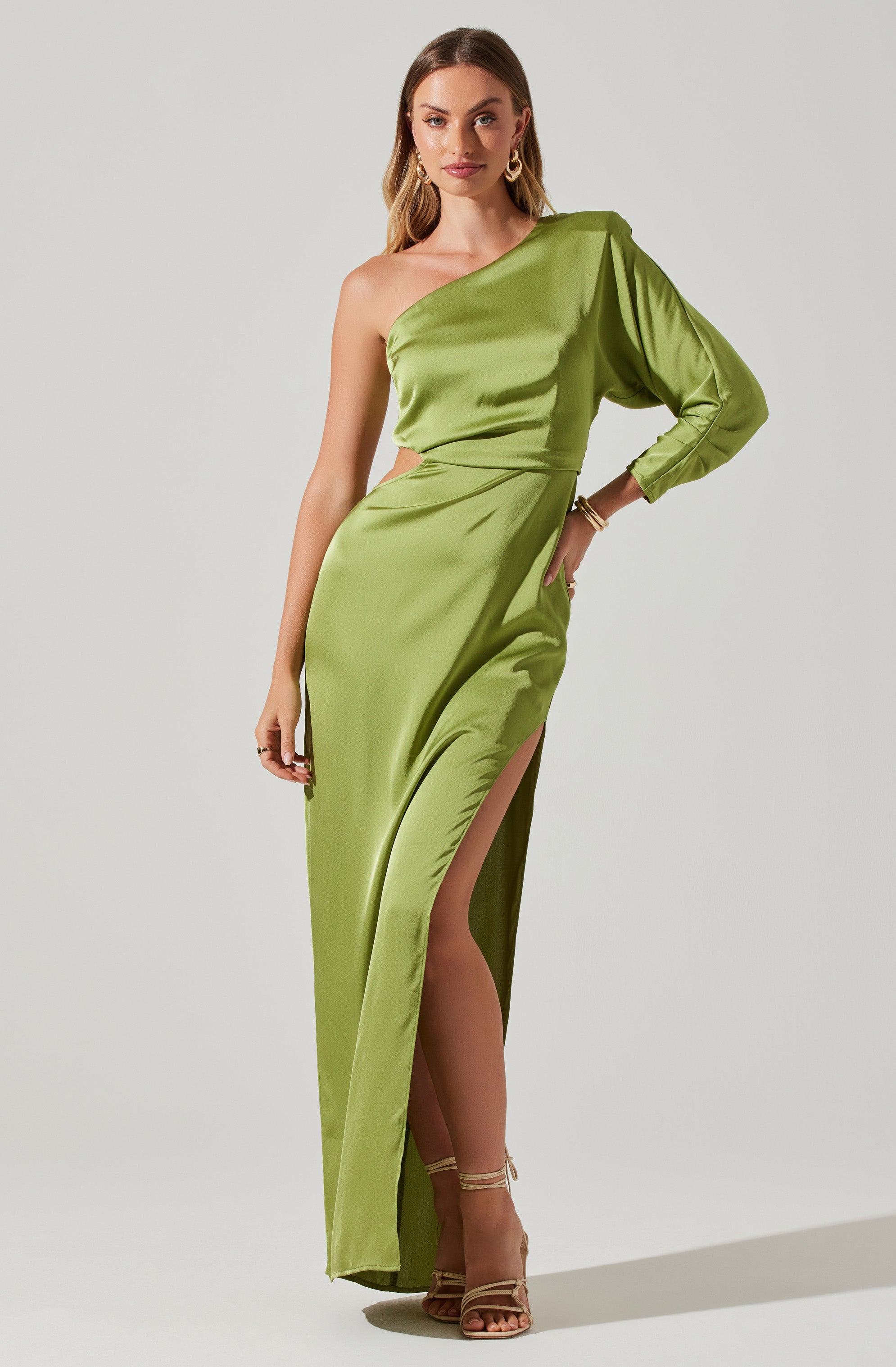 Amari Satin Cutout One Shoulder Maxi Dress-Aljck
