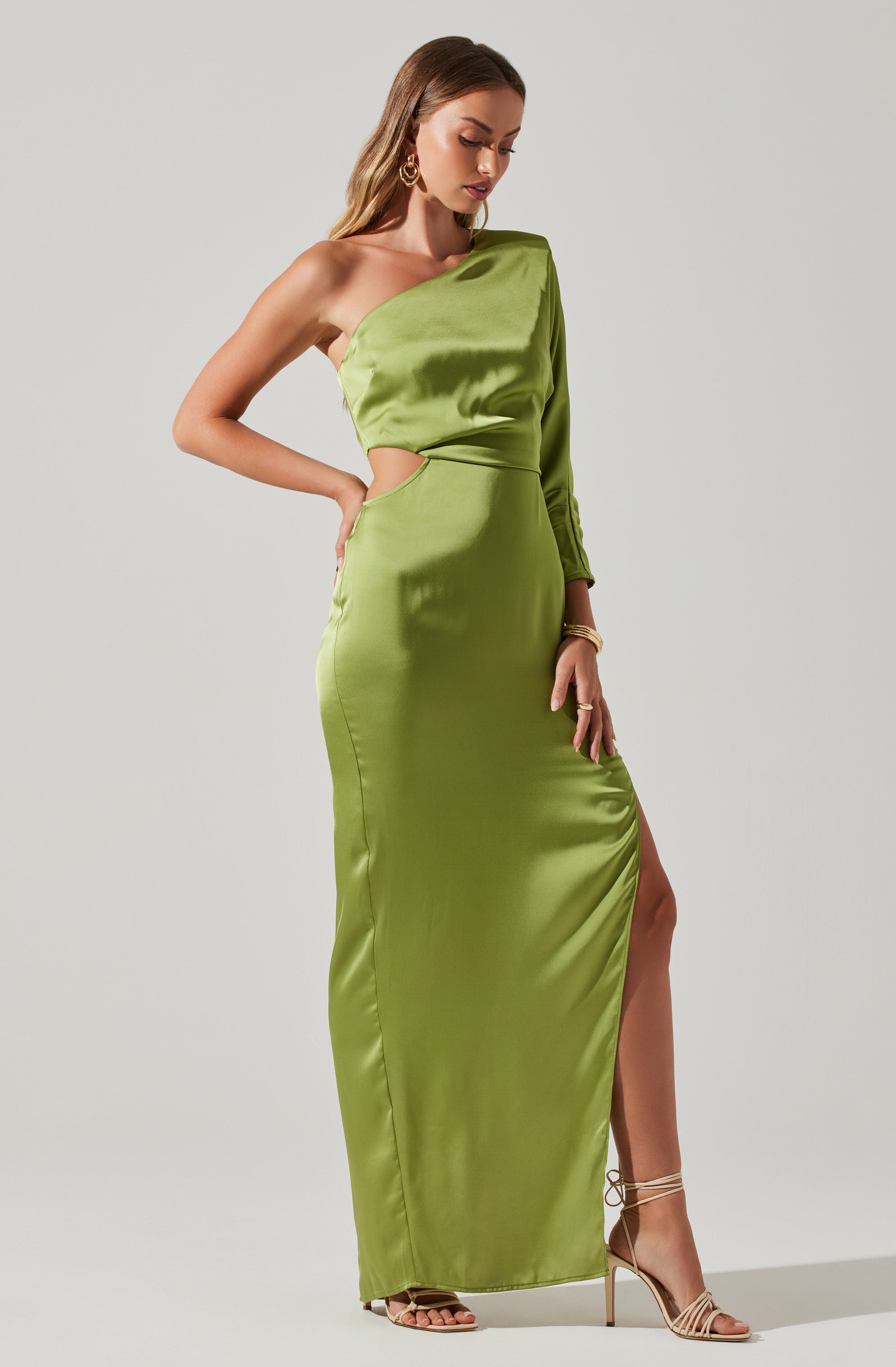Amari Satin Cutout One Shoulder Maxi Dress-Aljck