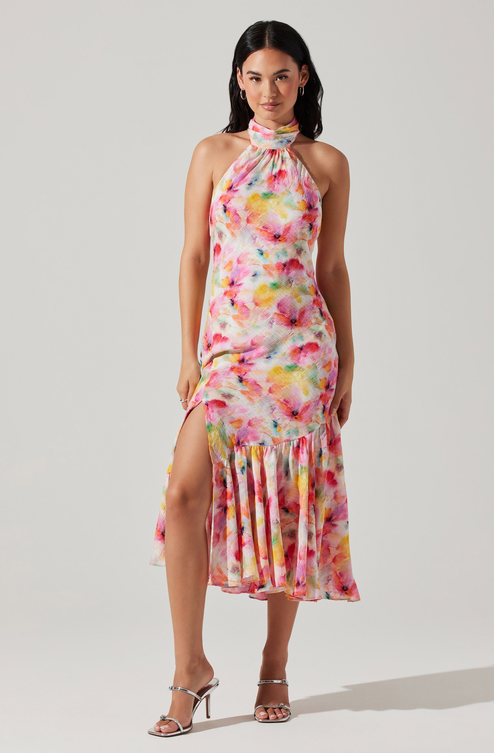 Caspia Floral Halter Neck Dress-Aljck
