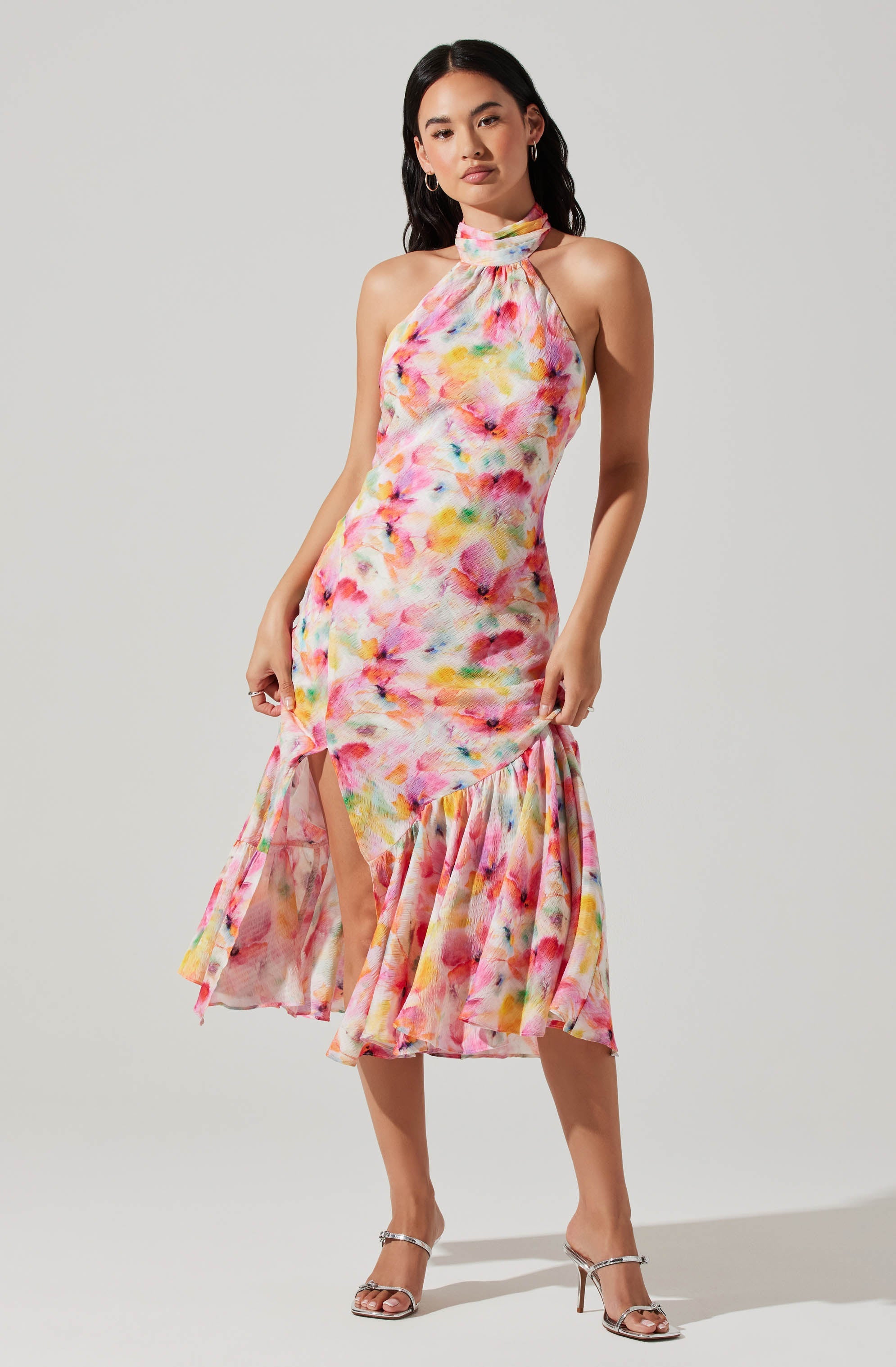Caspia Floral Halter Neck Dress-Aljck