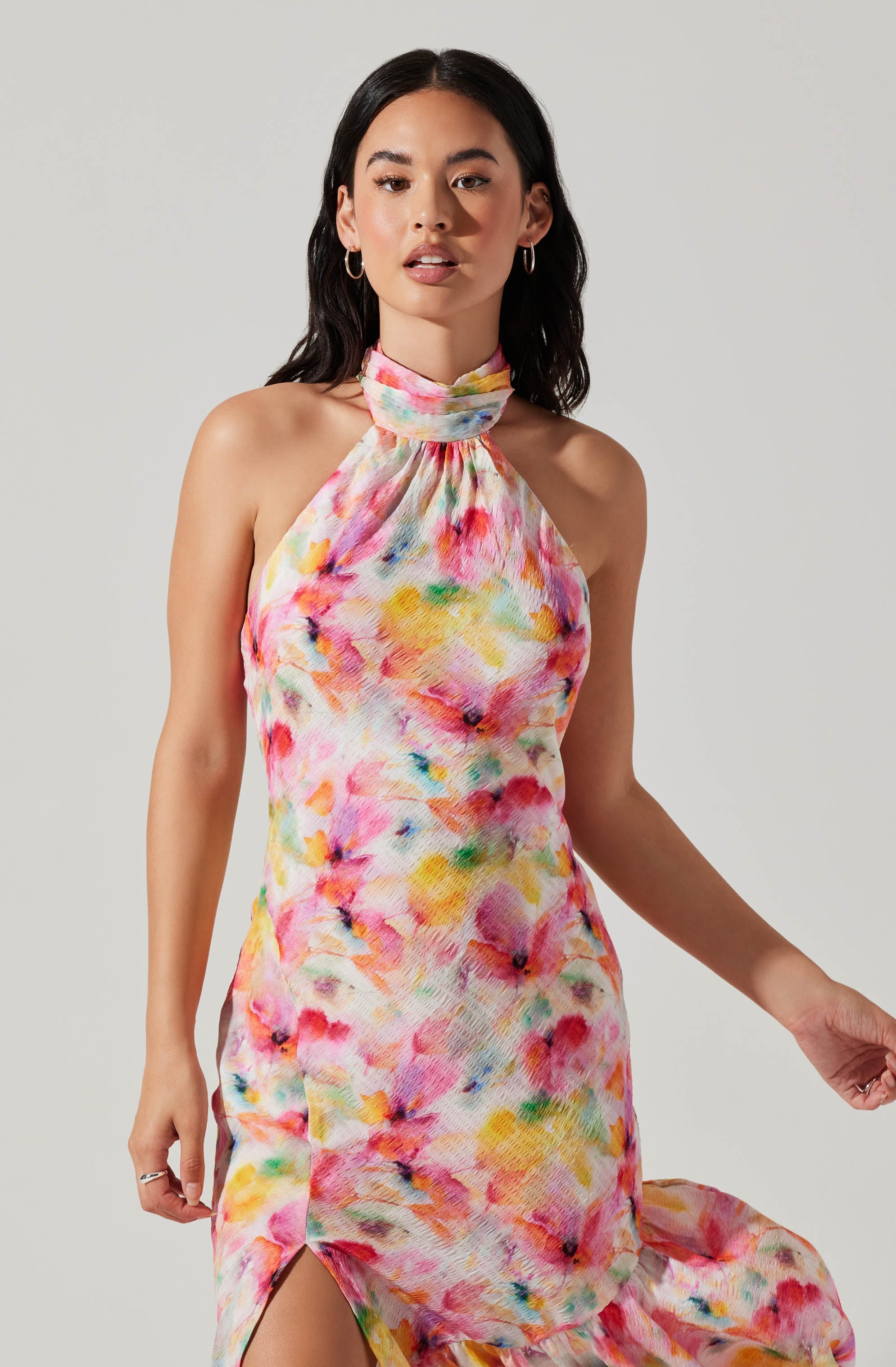 Caspia Floral Halter Neck Dress-Aljck