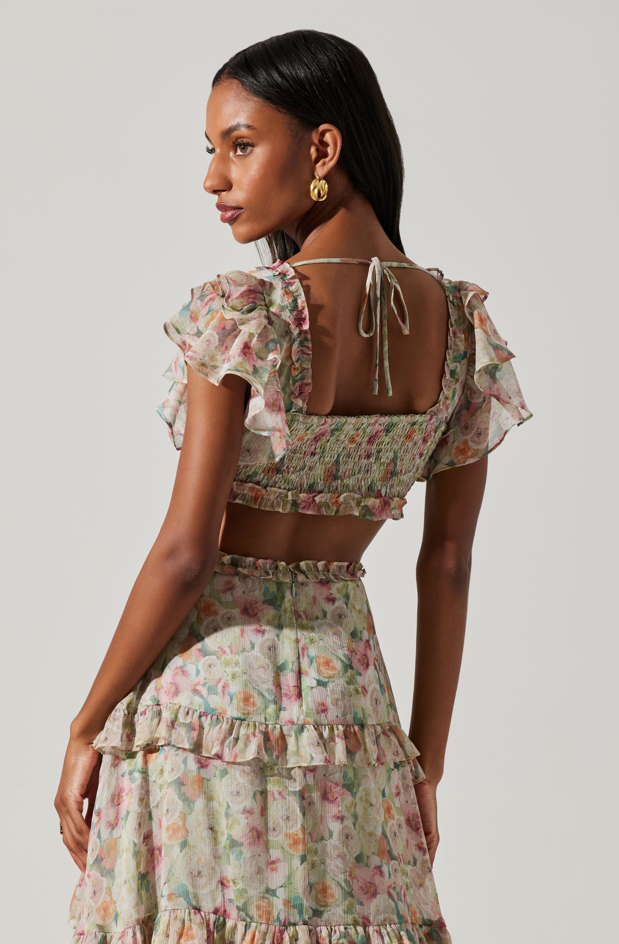 Mable Floral Tiered Ruffle Maxi Dress-Aljck