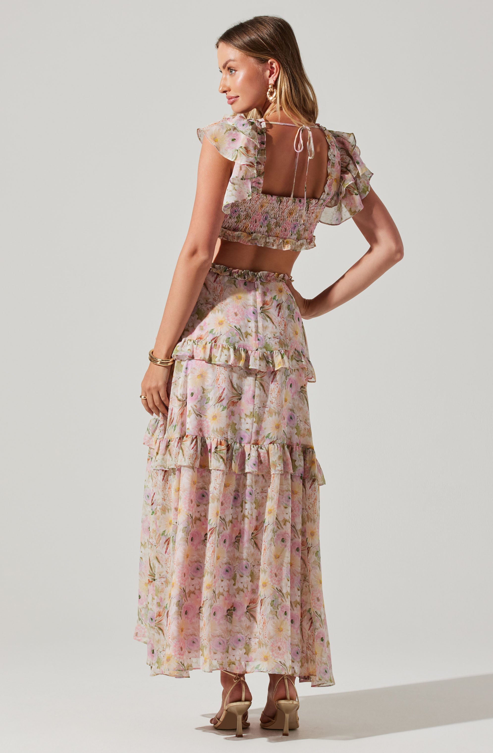Mable Floral Tiered Ruffle Maxi Dress-Aljck