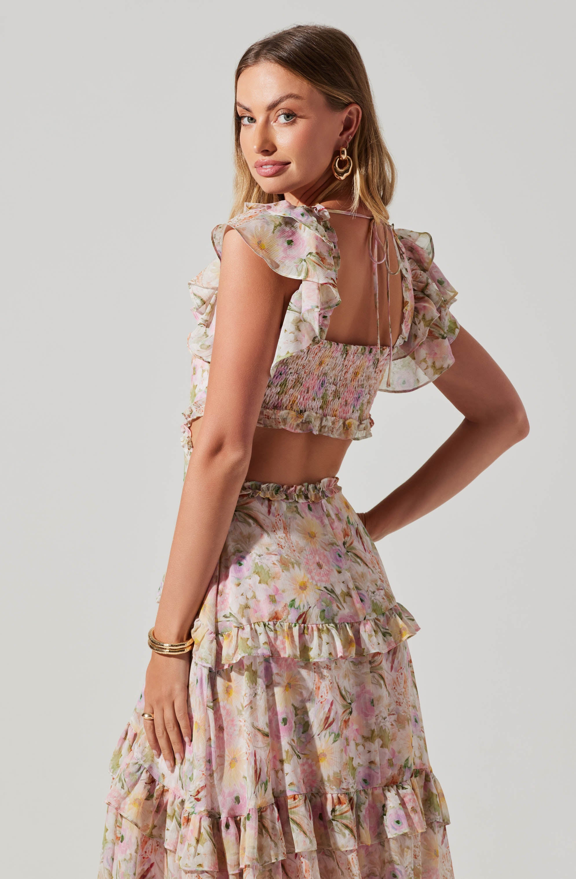 Mable Floral Tiered Ruffle Maxi Dress-Aljck