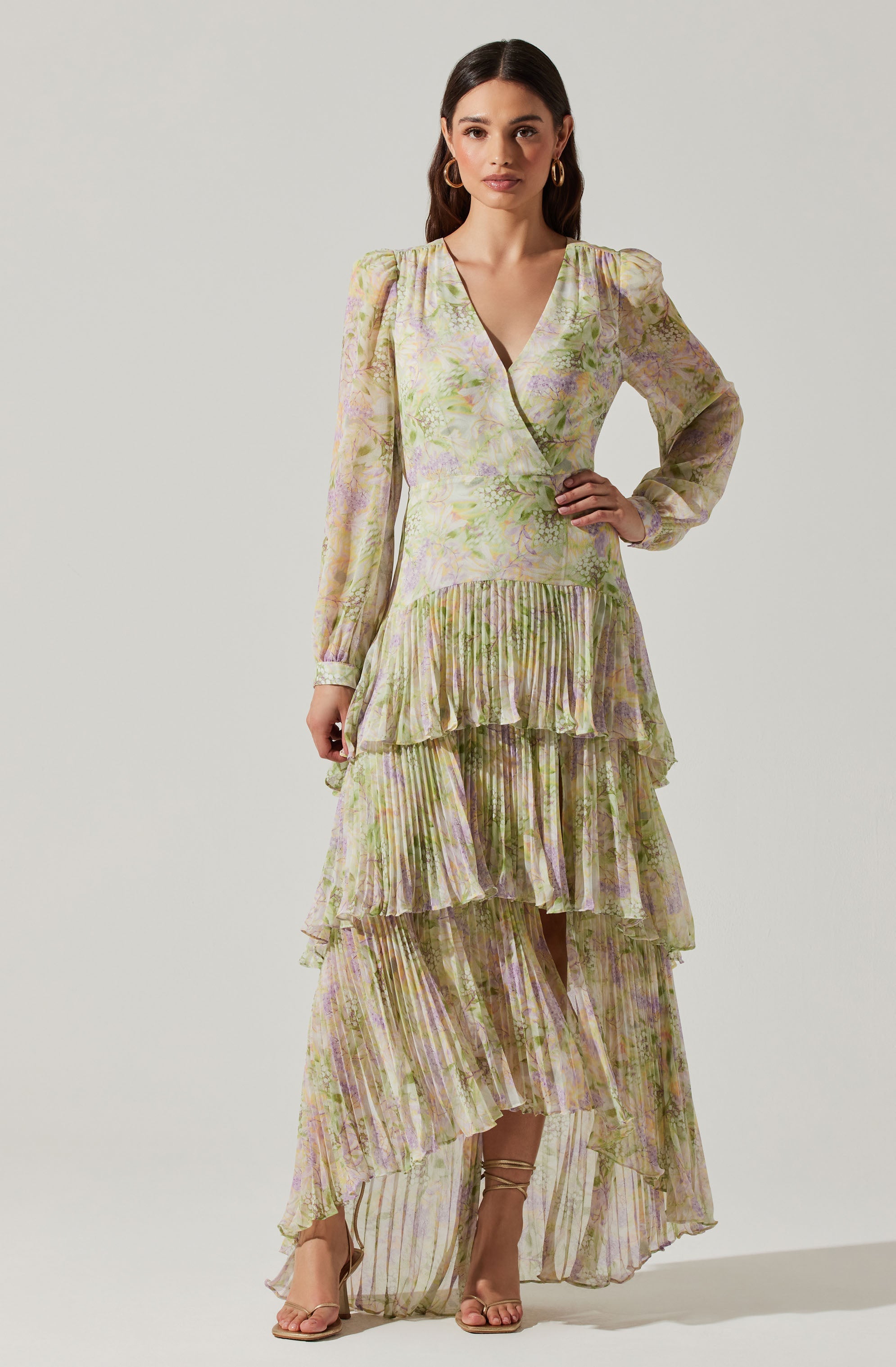 Innessa Long Sleeve Tiered Maxi Dress-Aljck