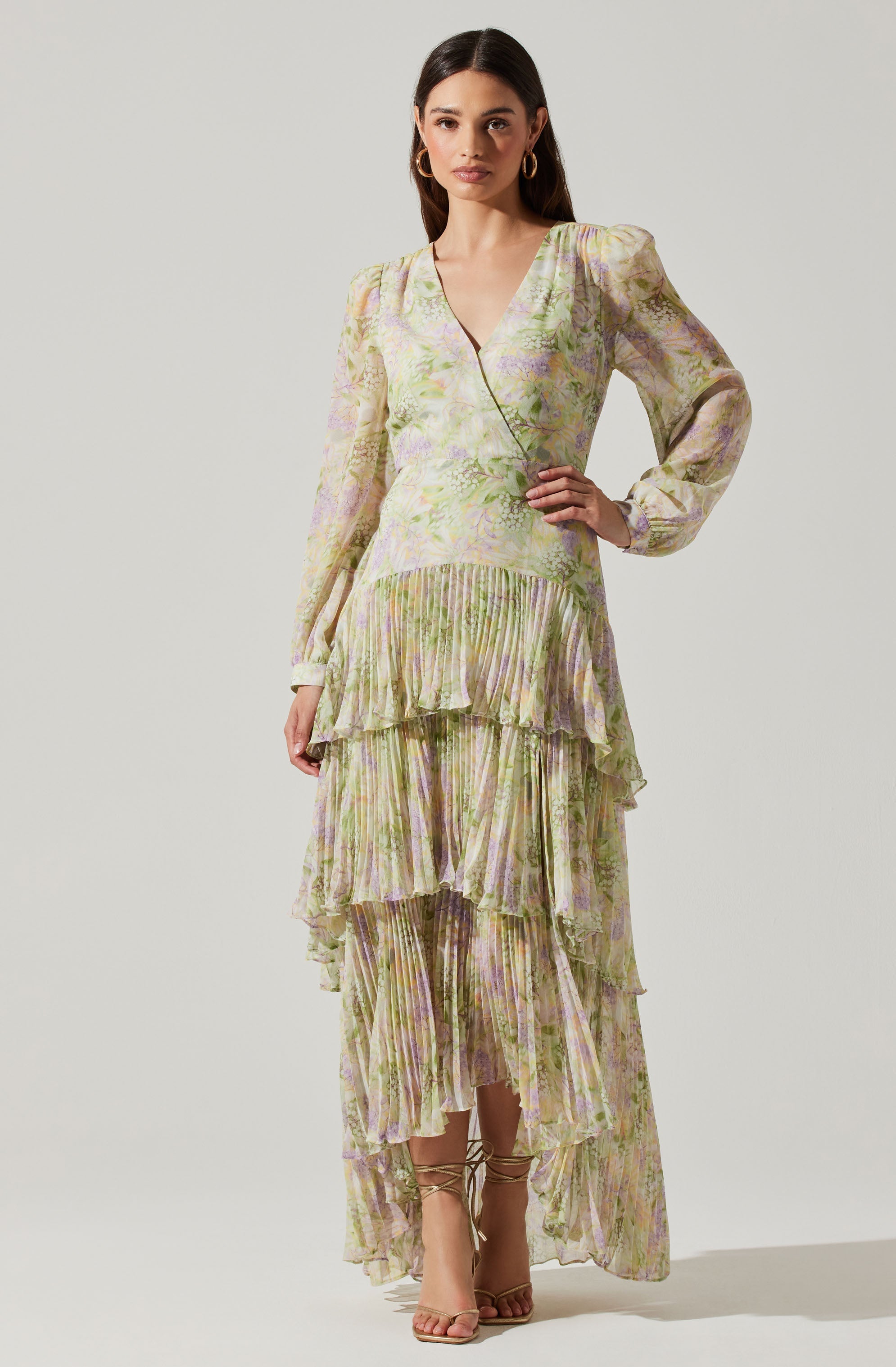 Innessa Long Sleeve Tiered Maxi Dress-Aljck