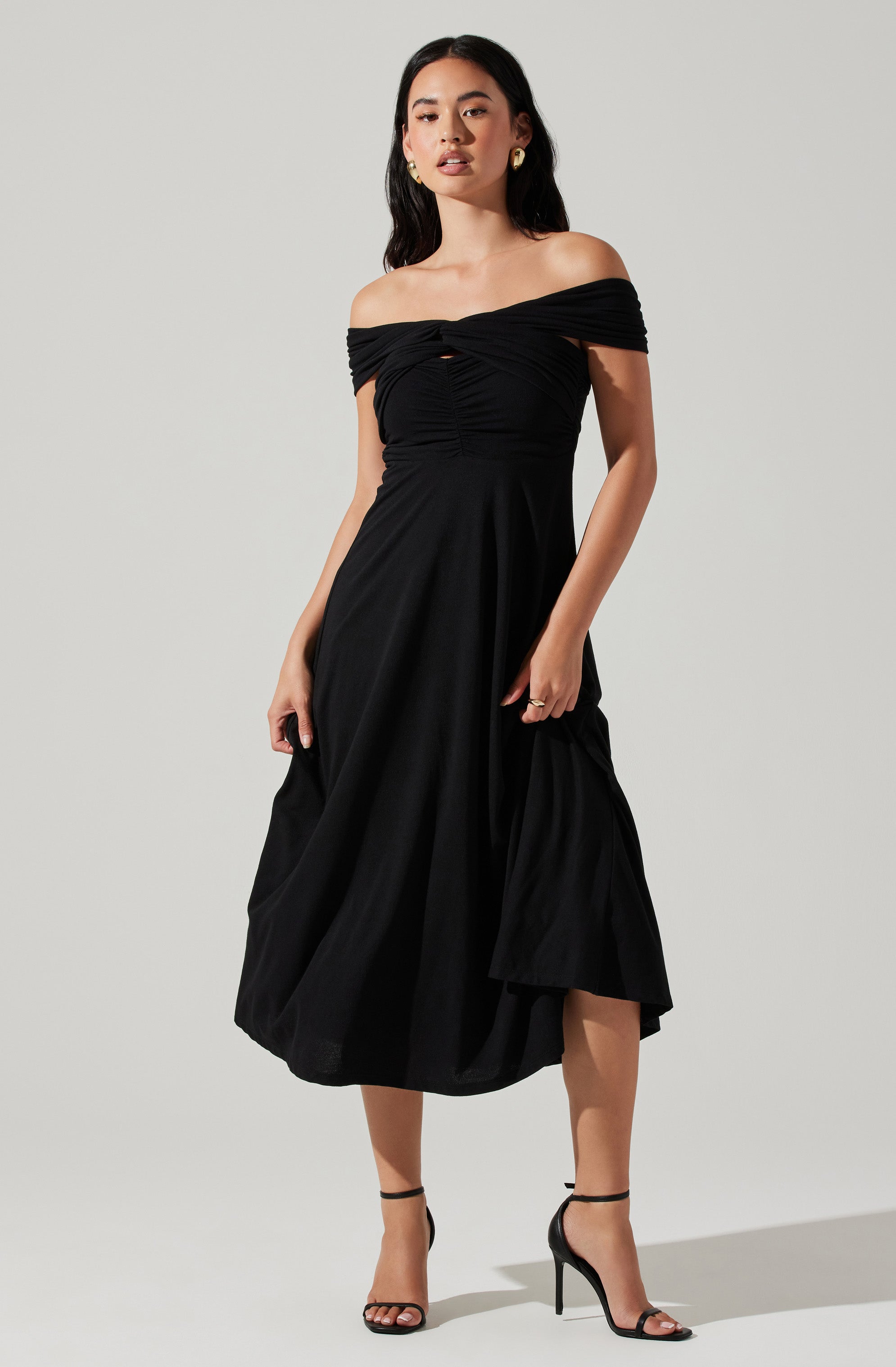 Balto Off Shoulder Midi Dress-Aljck