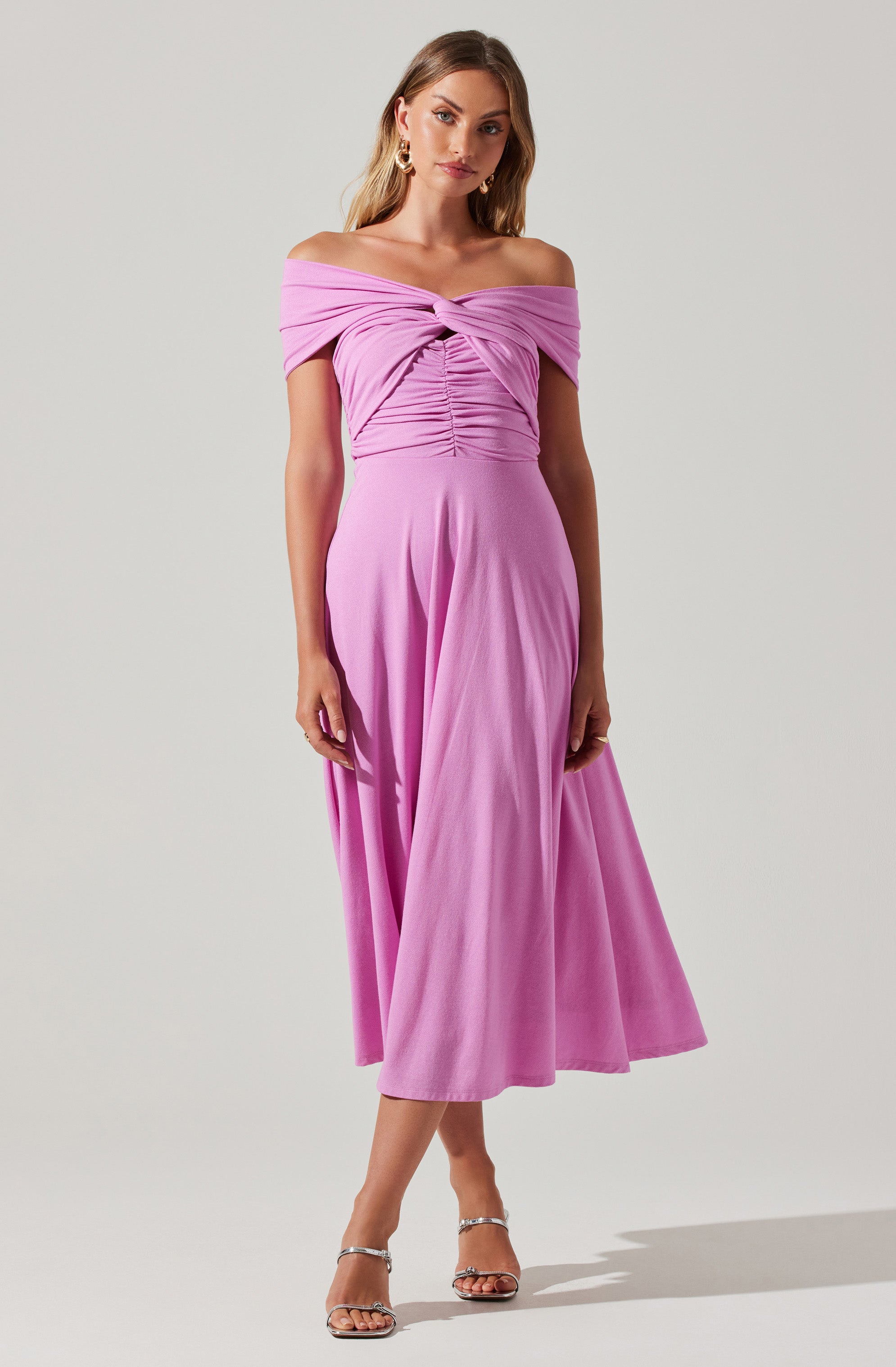Balto Off Shoulder Midi Dress-Aljck