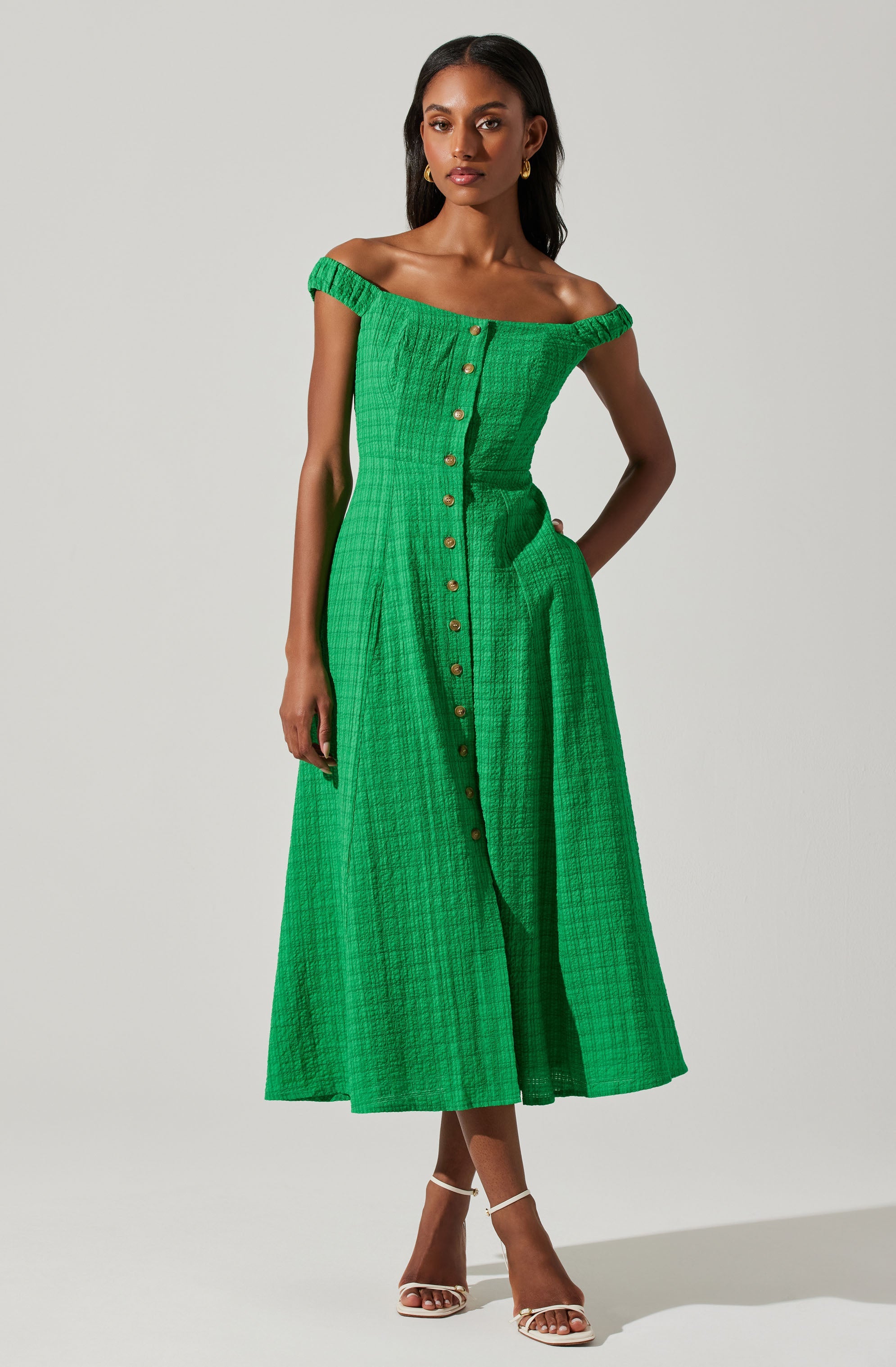 Harlyn Off Shoulder Midi Dress-Aljck