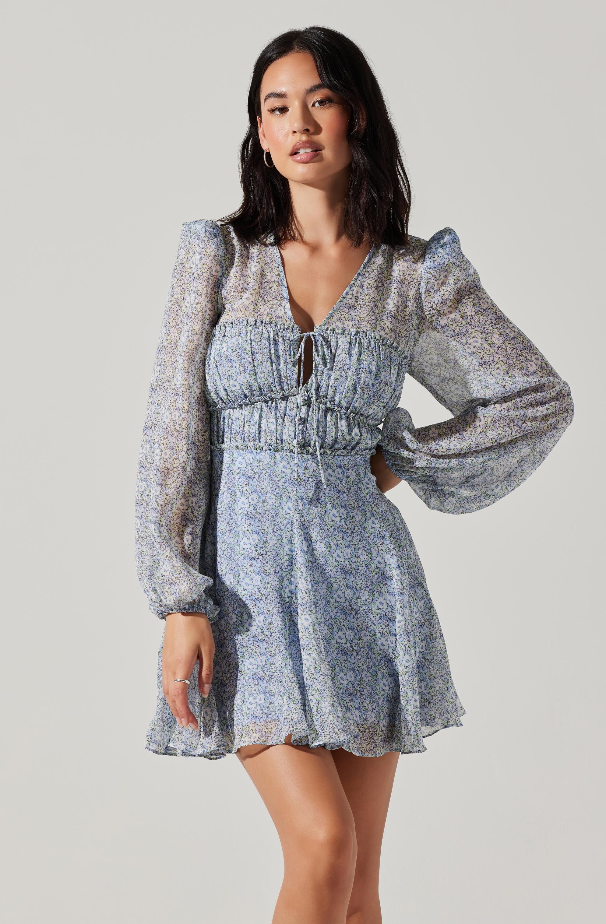 Dianthus Floral Puff Sleeve Mini Dress-Aljck