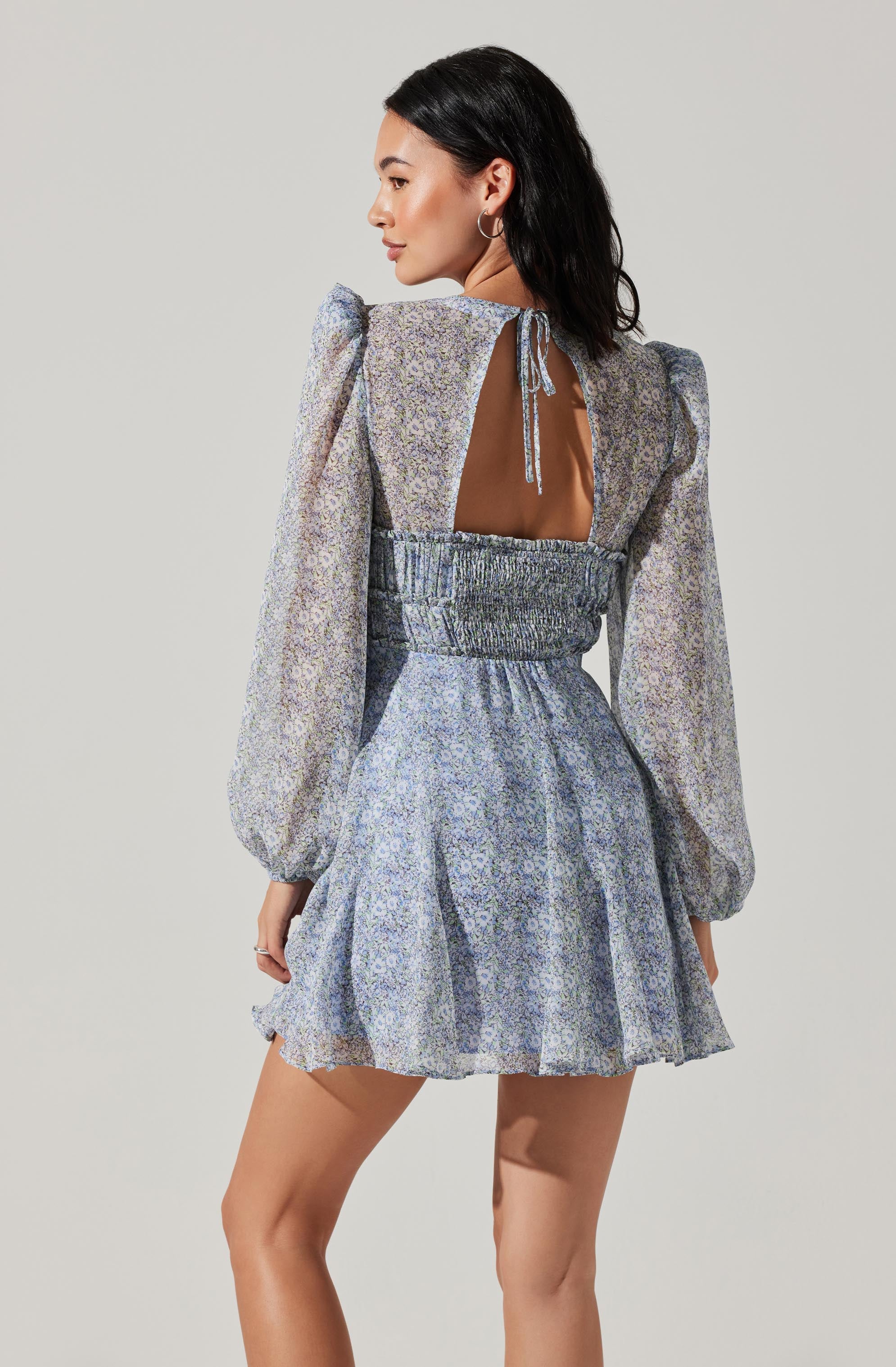 Dianthus Floral Puff Sleeve Mini Dress-Aljck