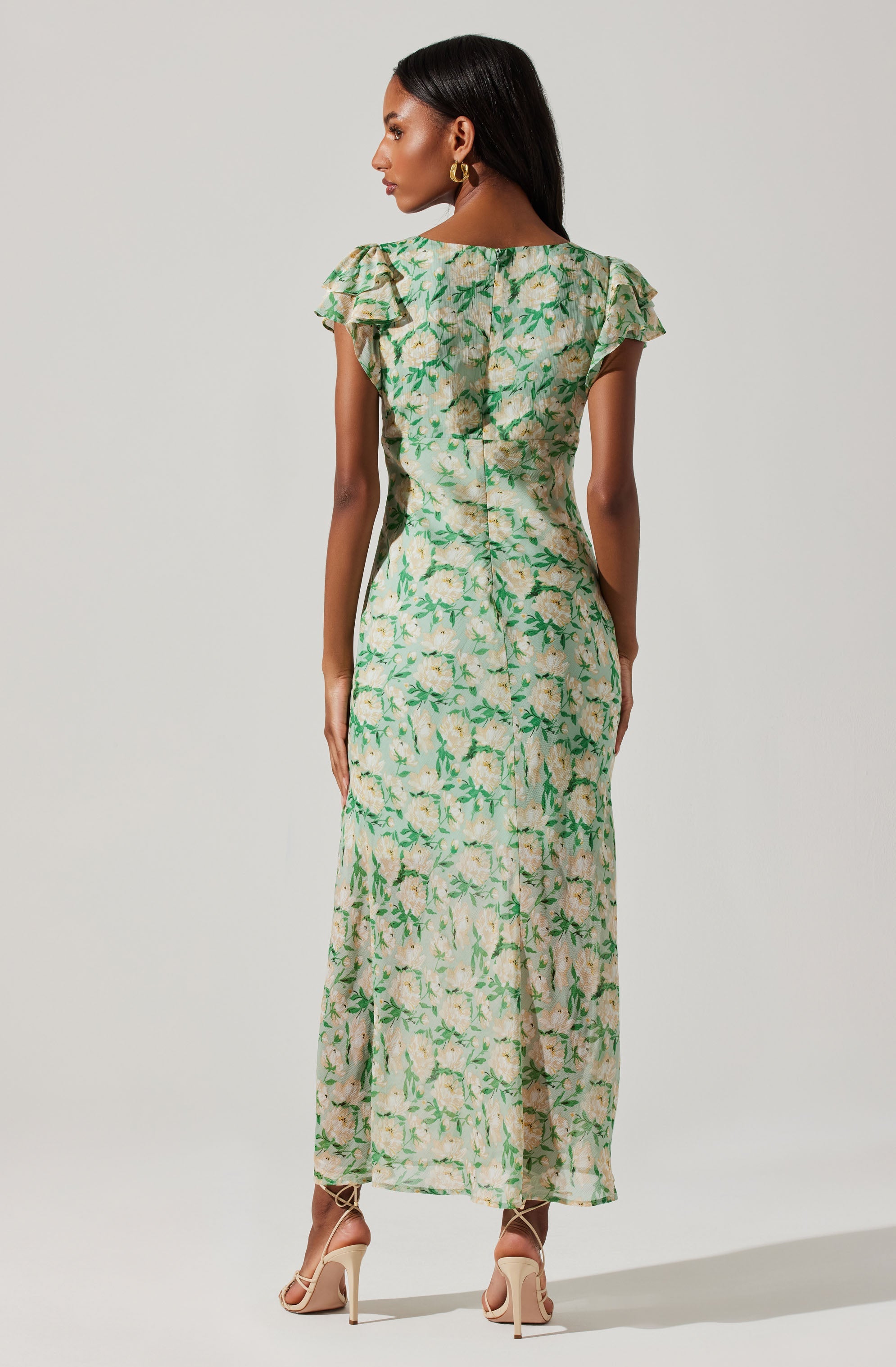 Maisy Floral Flutter Sleeve Midi Dress-Aljck