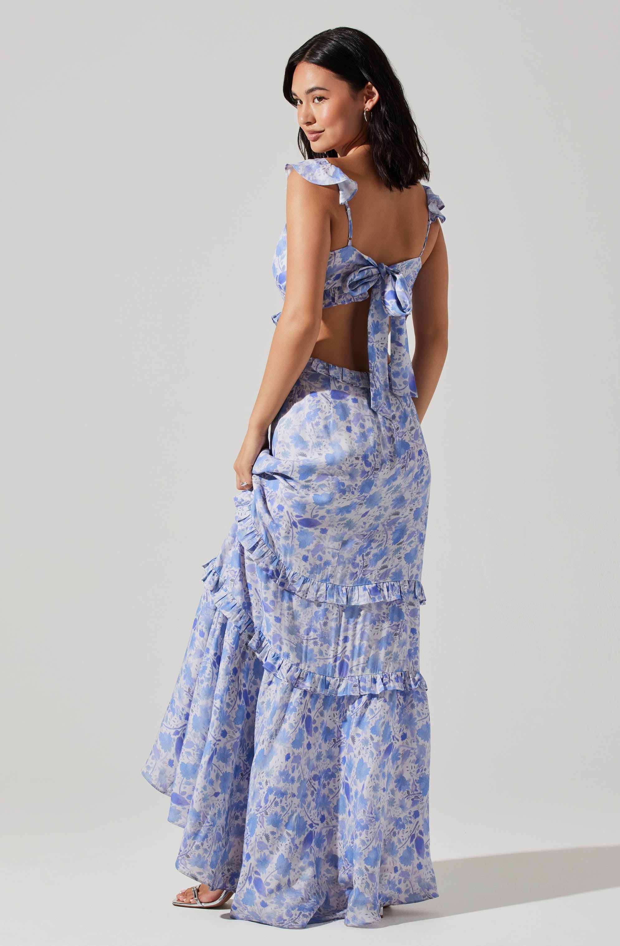Cassis Floral Ruffle Maxi Dress-Aljck