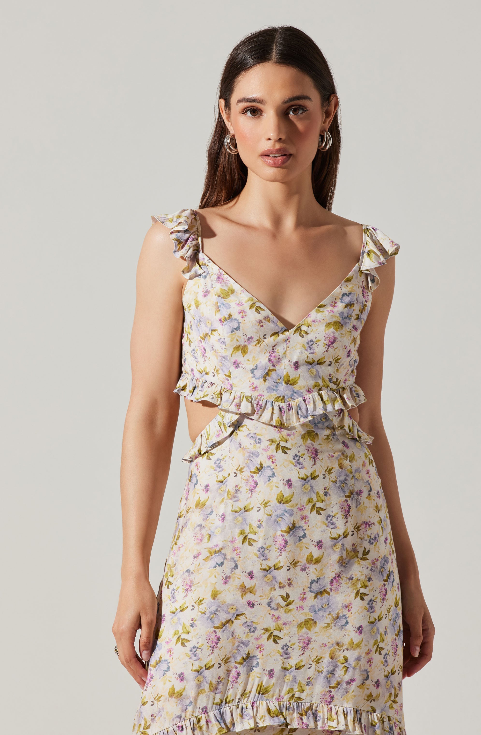 Cassis Floral Ruffle Maxi Dress-Aljck