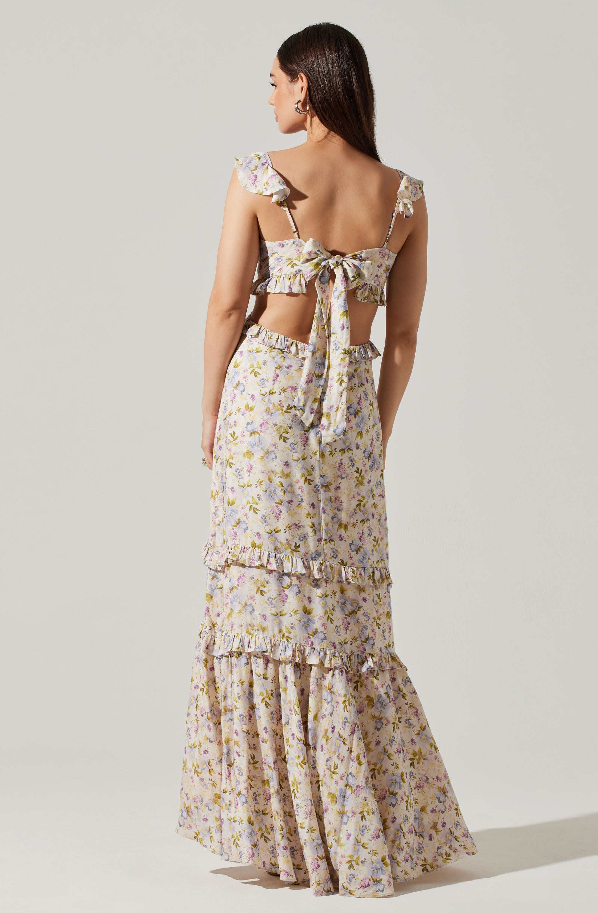 Cassis Floral Ruffle Maxi Dress-Aljck