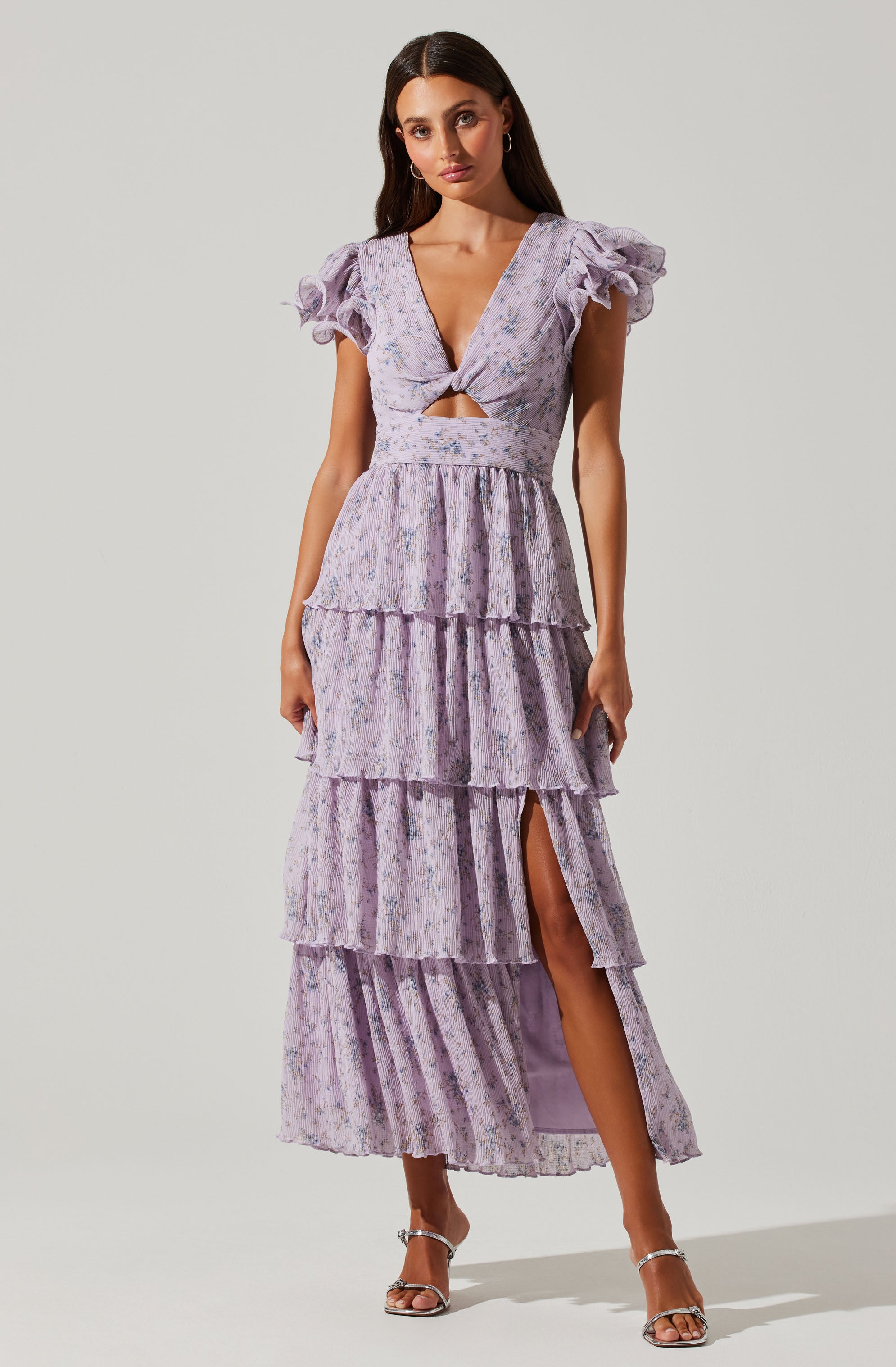 Emporia Floral Pleated Tiered Midi Dress-Aljck