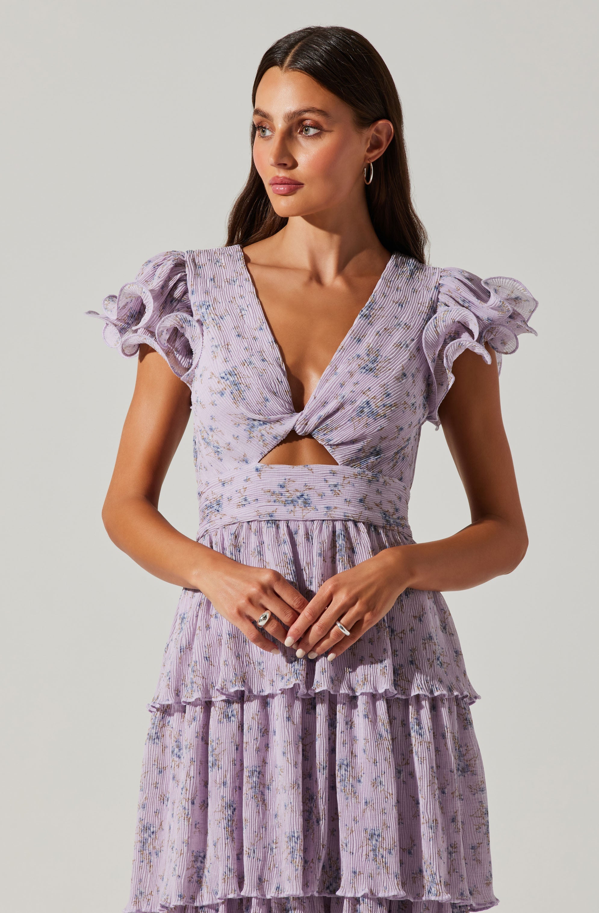 Emporia Floral Pleated Tiered Midi Dress-Aljck