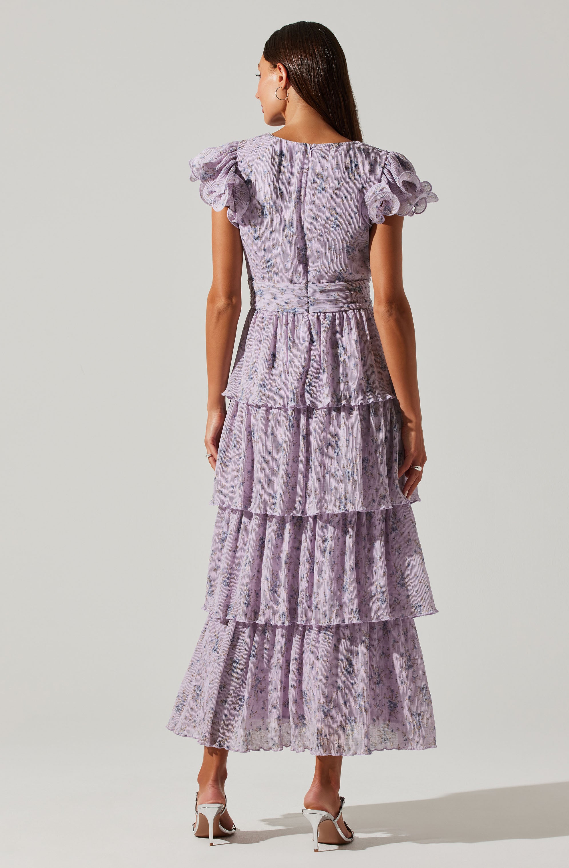 Emporia Floral Pleated Tiered Midi Dress-Aljck