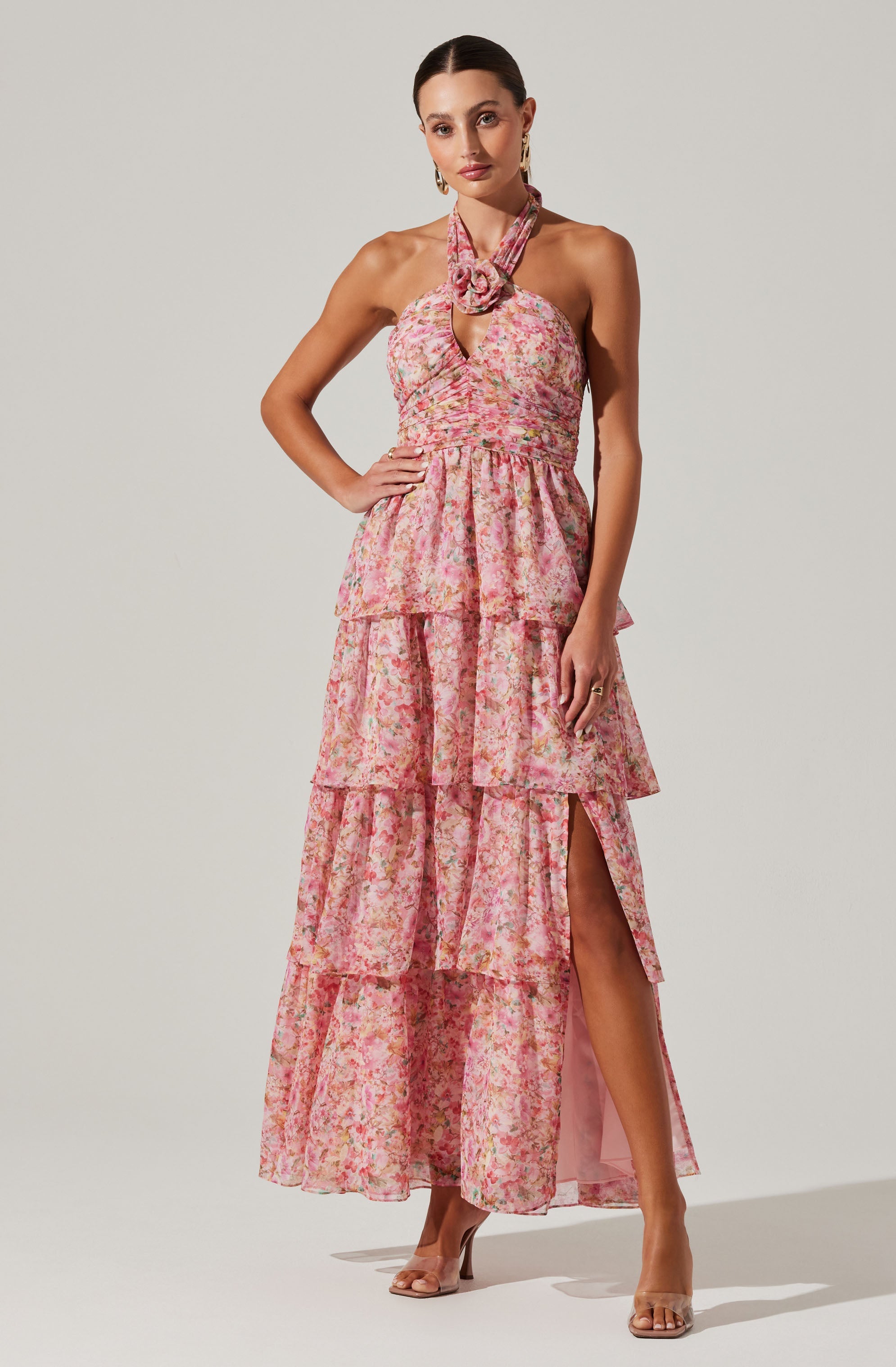 Brinley Floral Tiered Halter Dress-Aljck